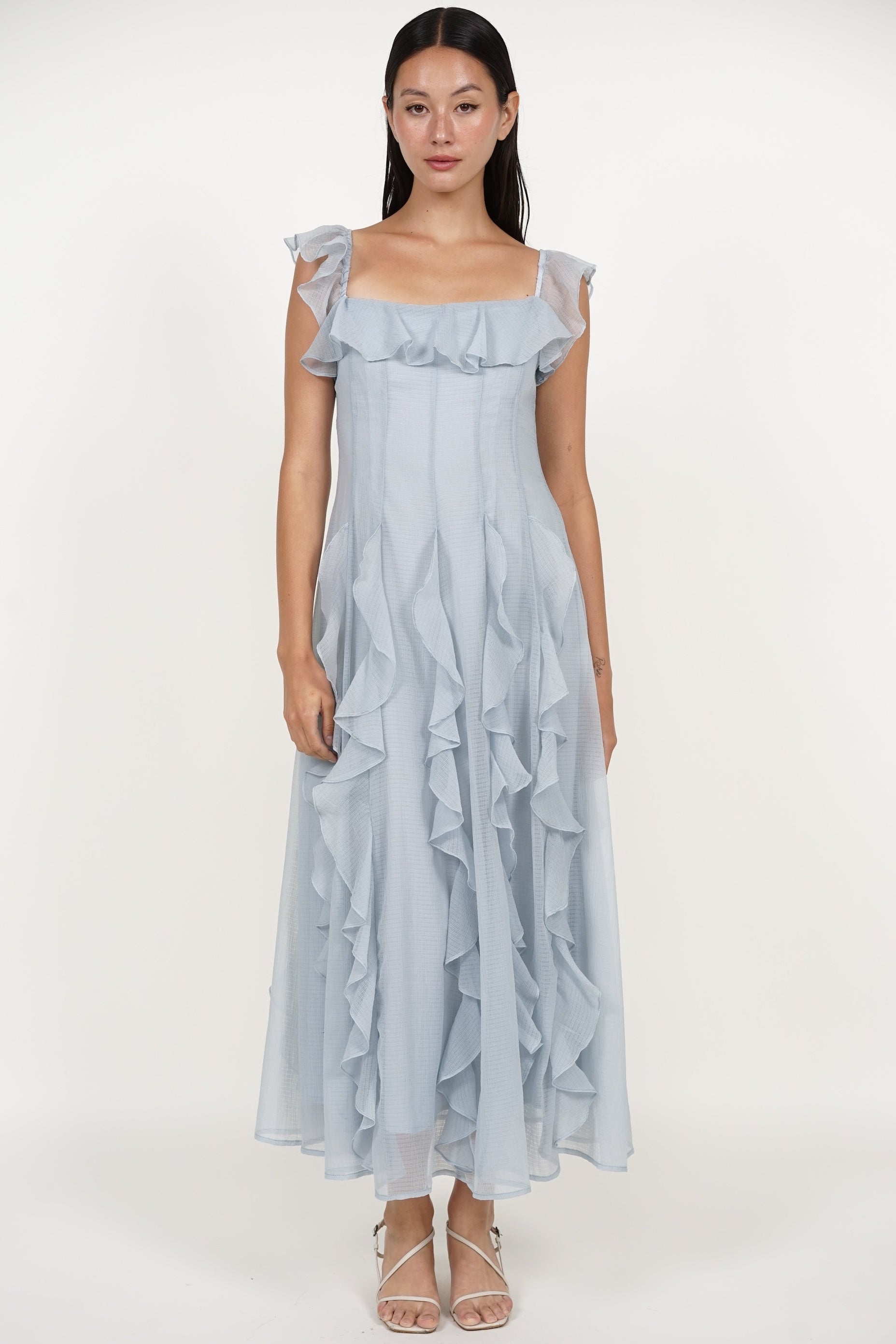 Off-Shoulder Ruffle Dress in Blue