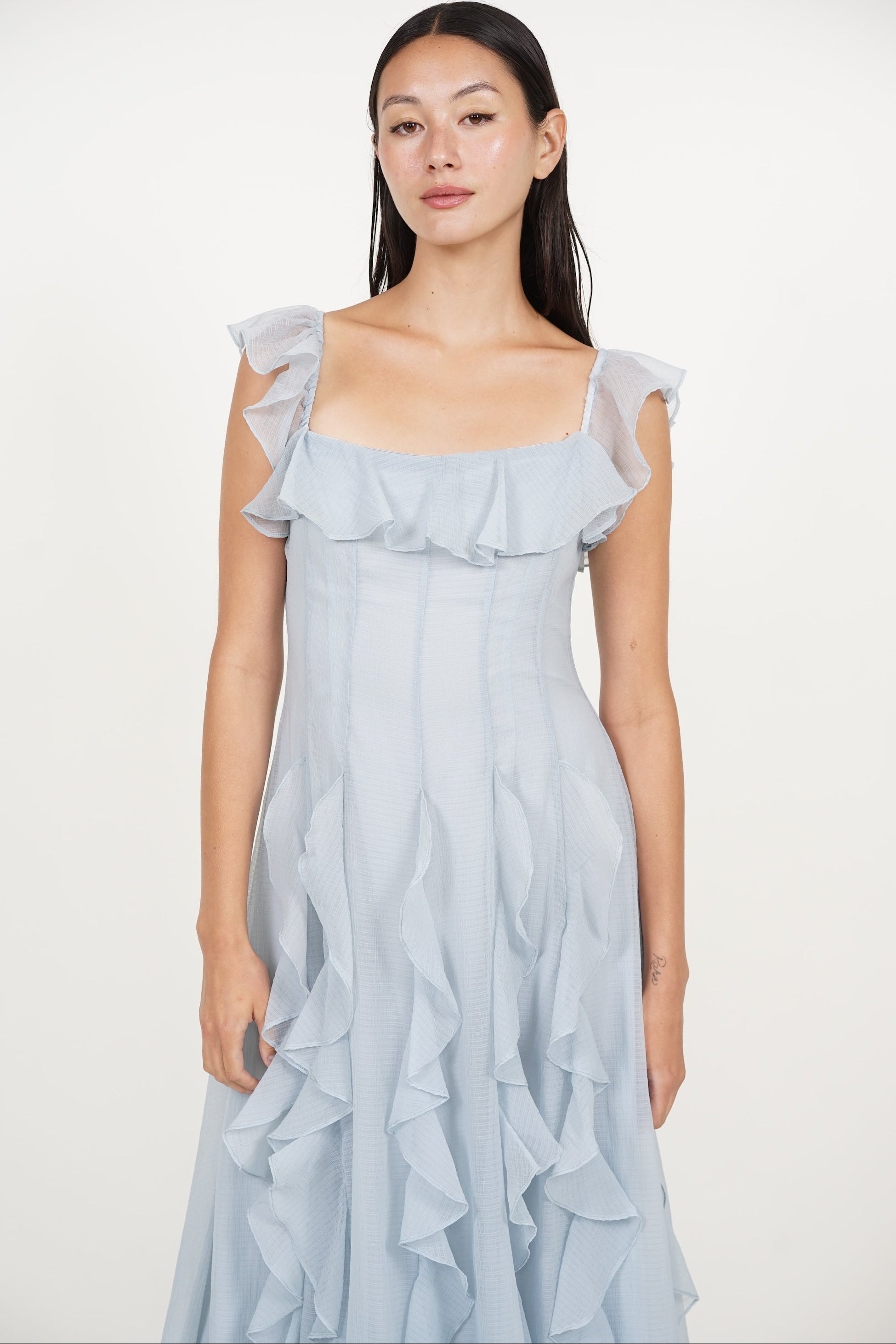 Off-Shoulder Ruffle Dress in Blue