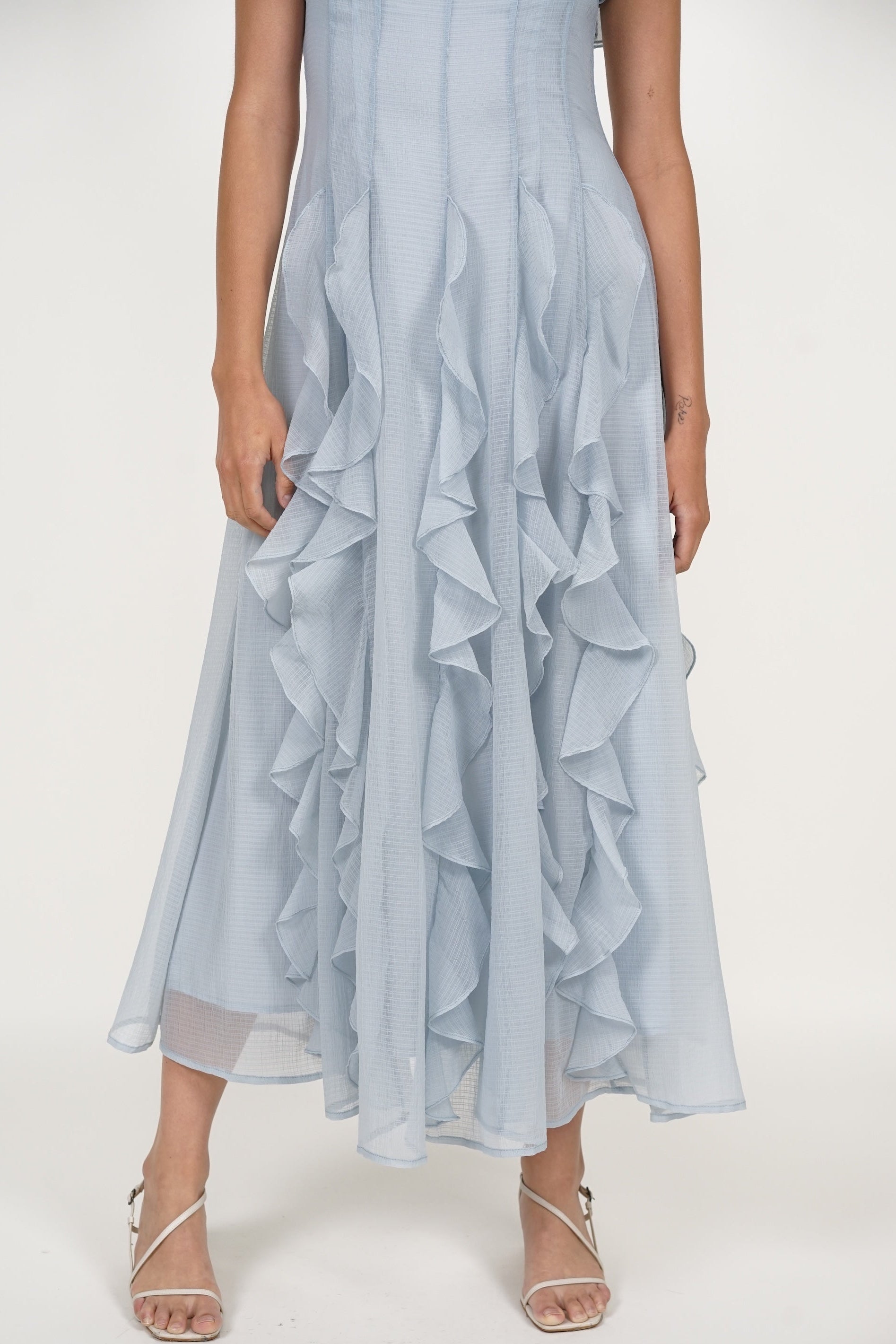 Off-Shoulder Ruffle Dress in Blue