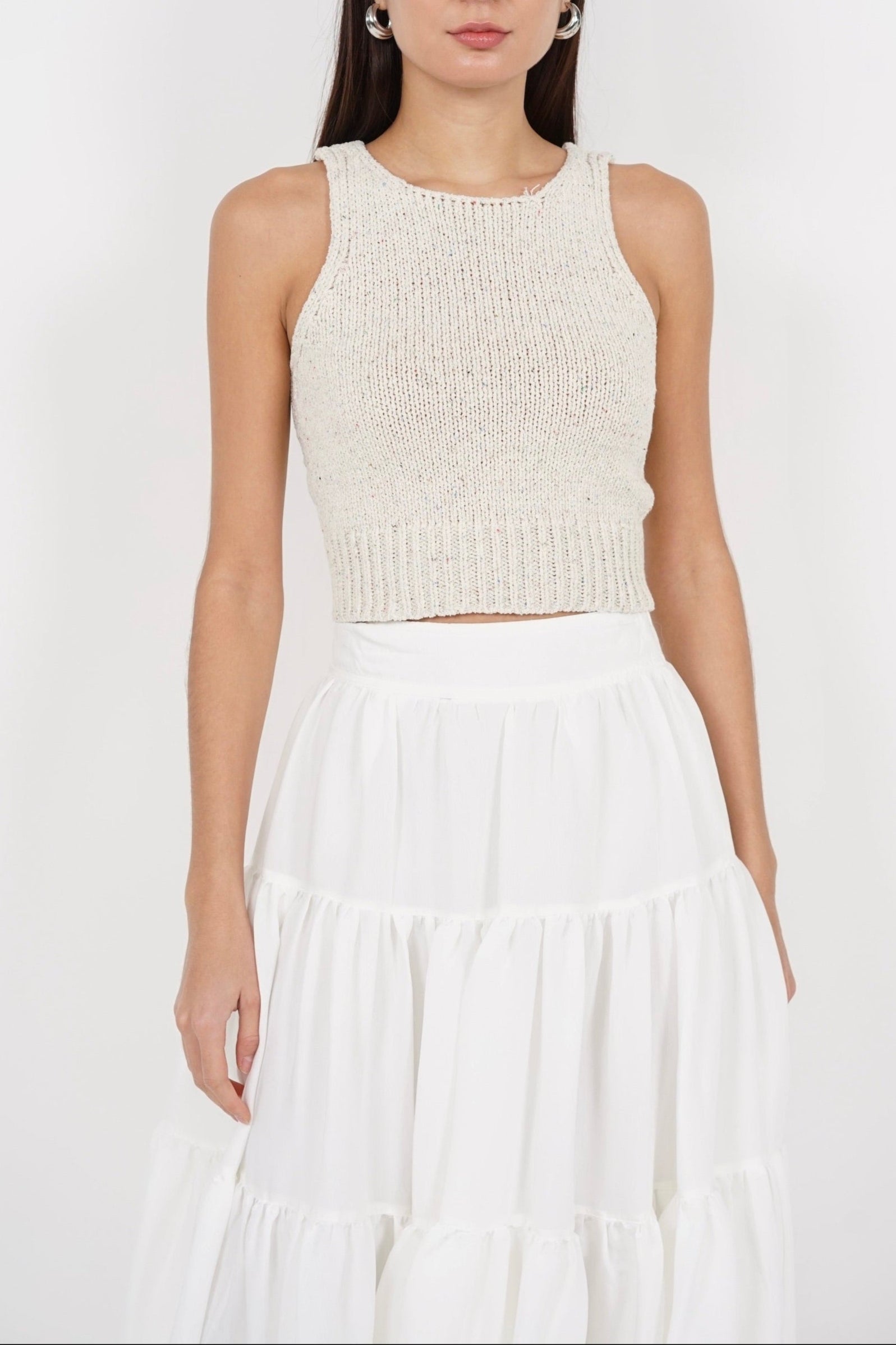 Open Back Knit Top in Ecru Pink