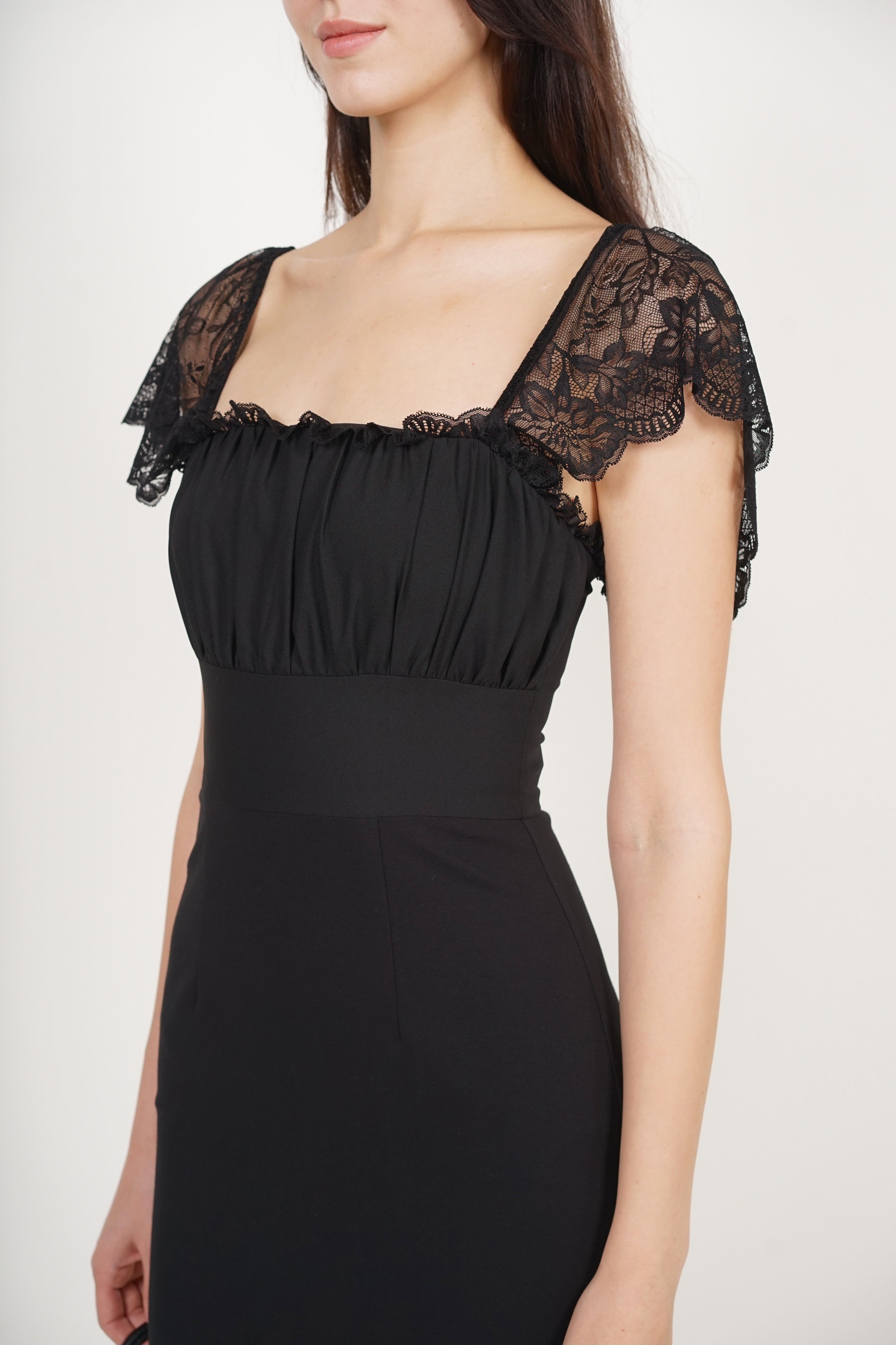 Ruched Mermaid Midi Dress in Black