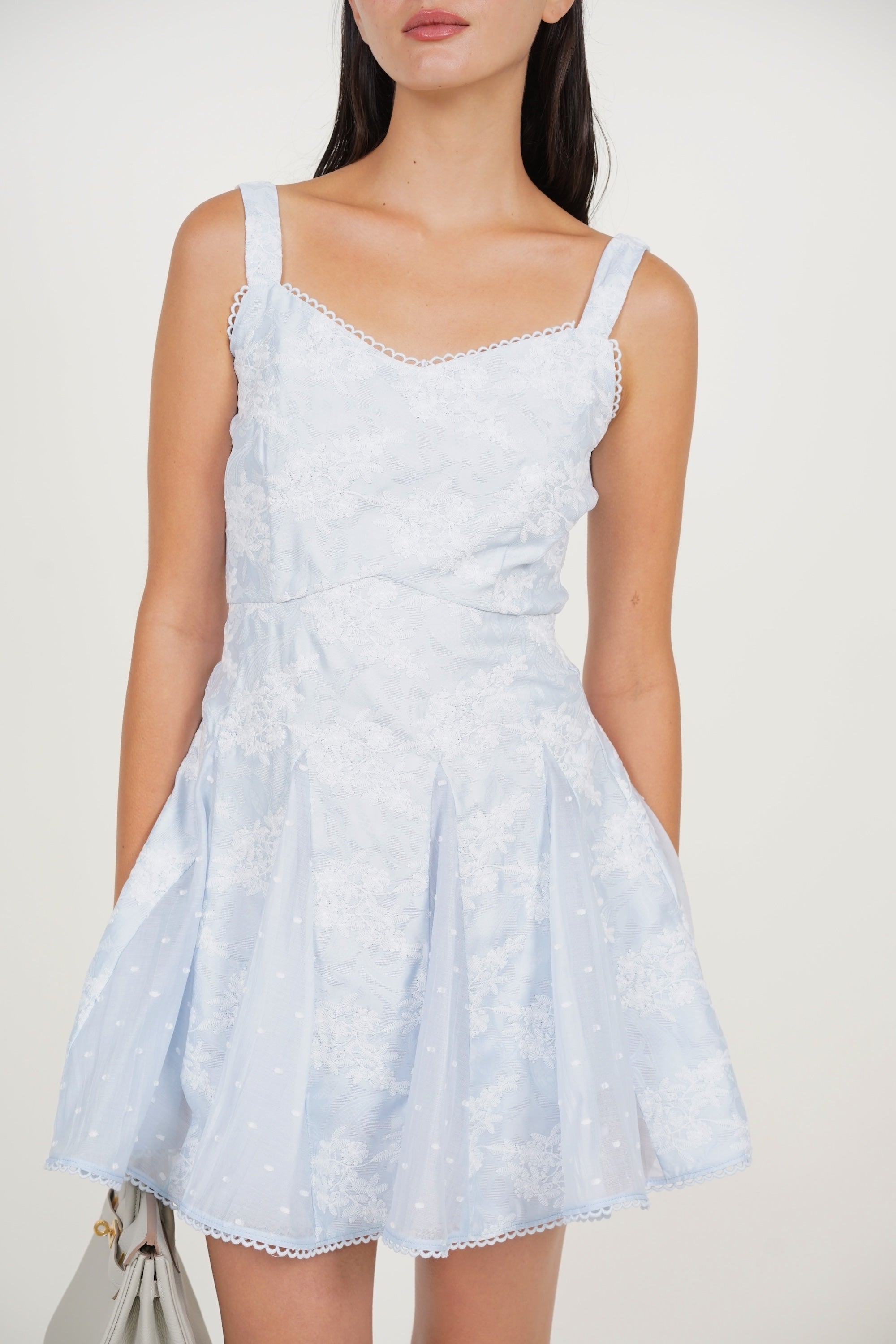 Godet Flare Mini Dress in Blue Floral