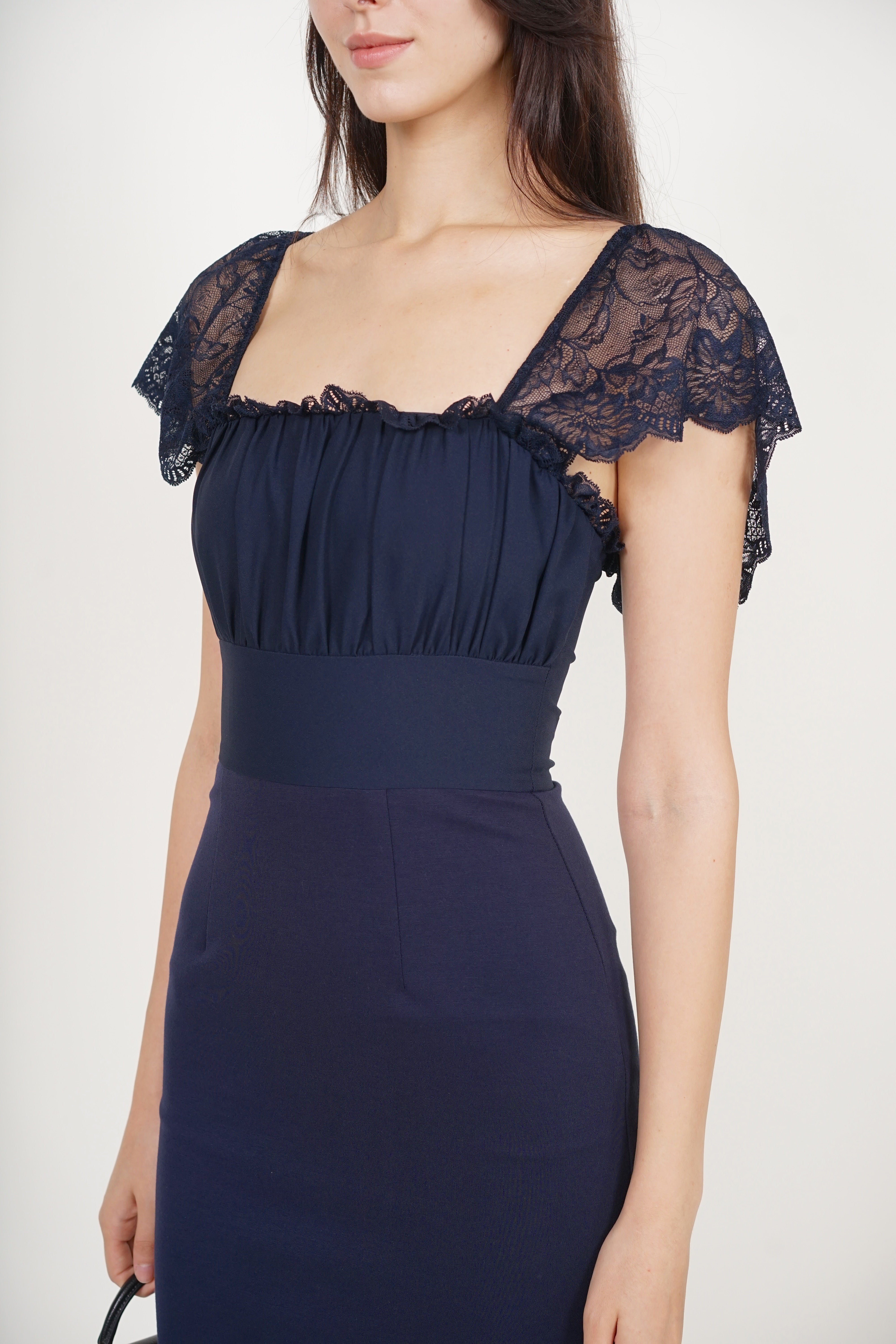 navy mermaid midi dress Ruched Mermaid Midi Dress in Midnight