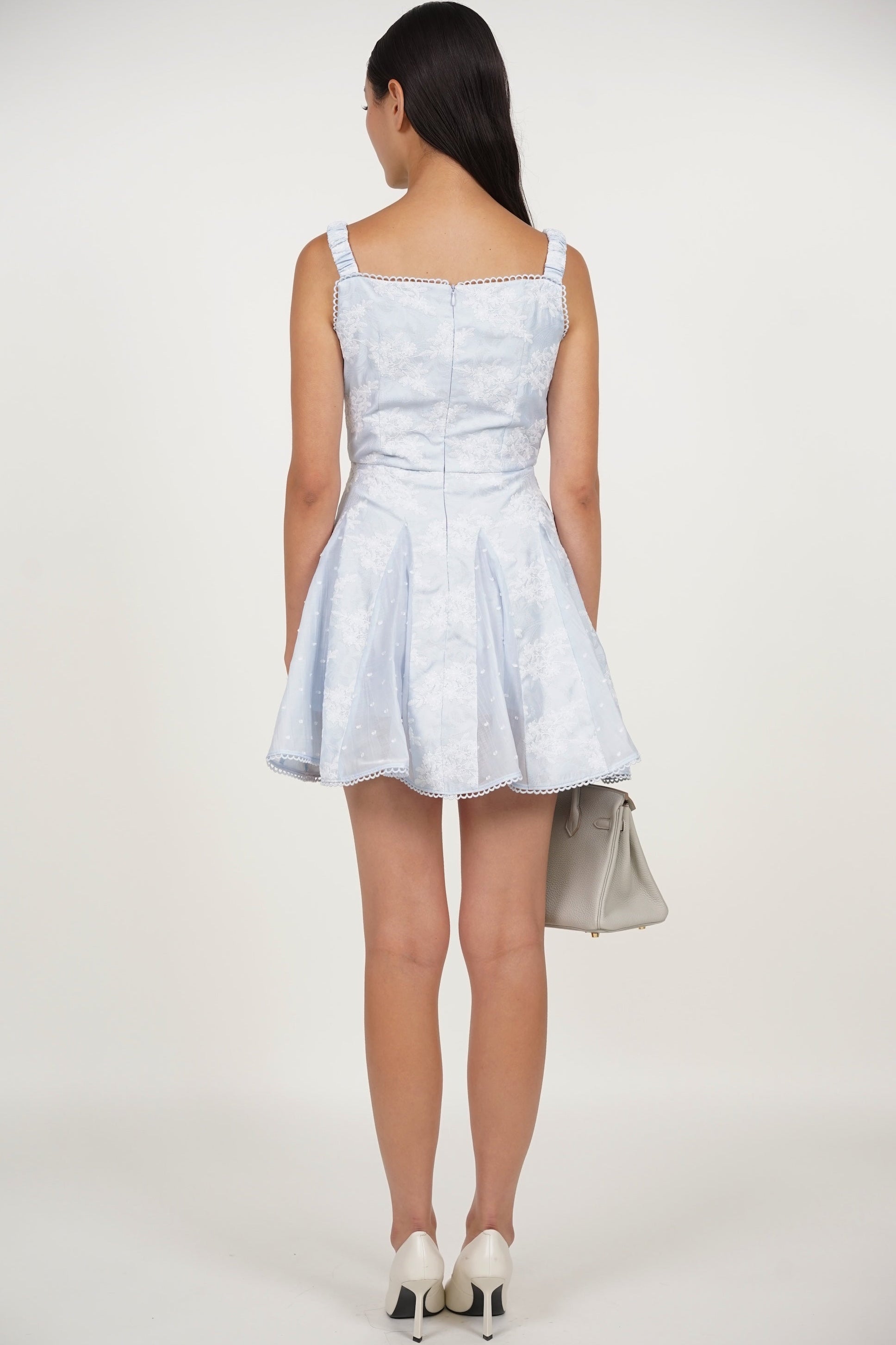 Godet Flare Mini Dress in Blue Floral