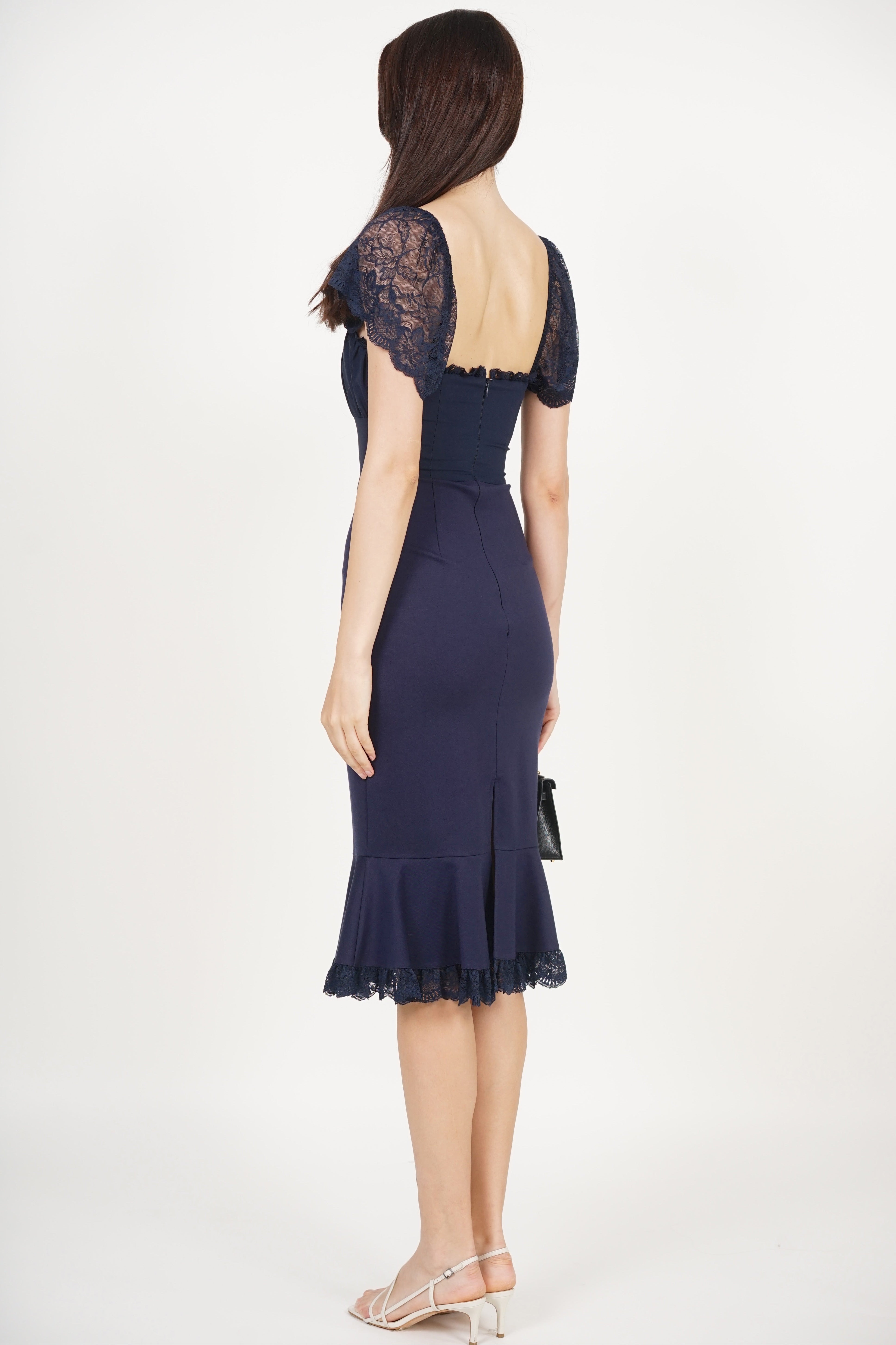 Ruched Mermaid Midi Dress in Midnight