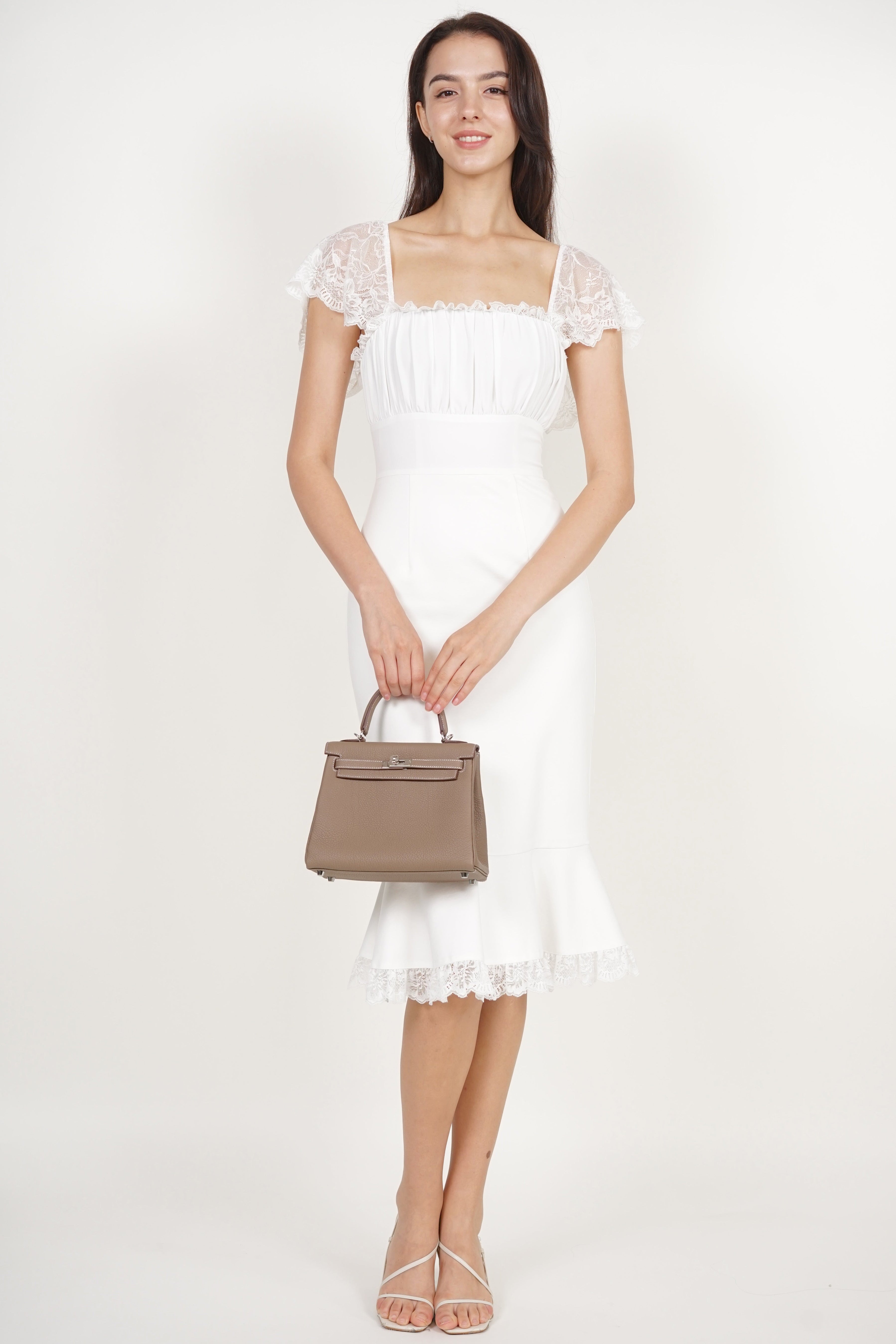 Ruched Mermaid Midi Dress in White