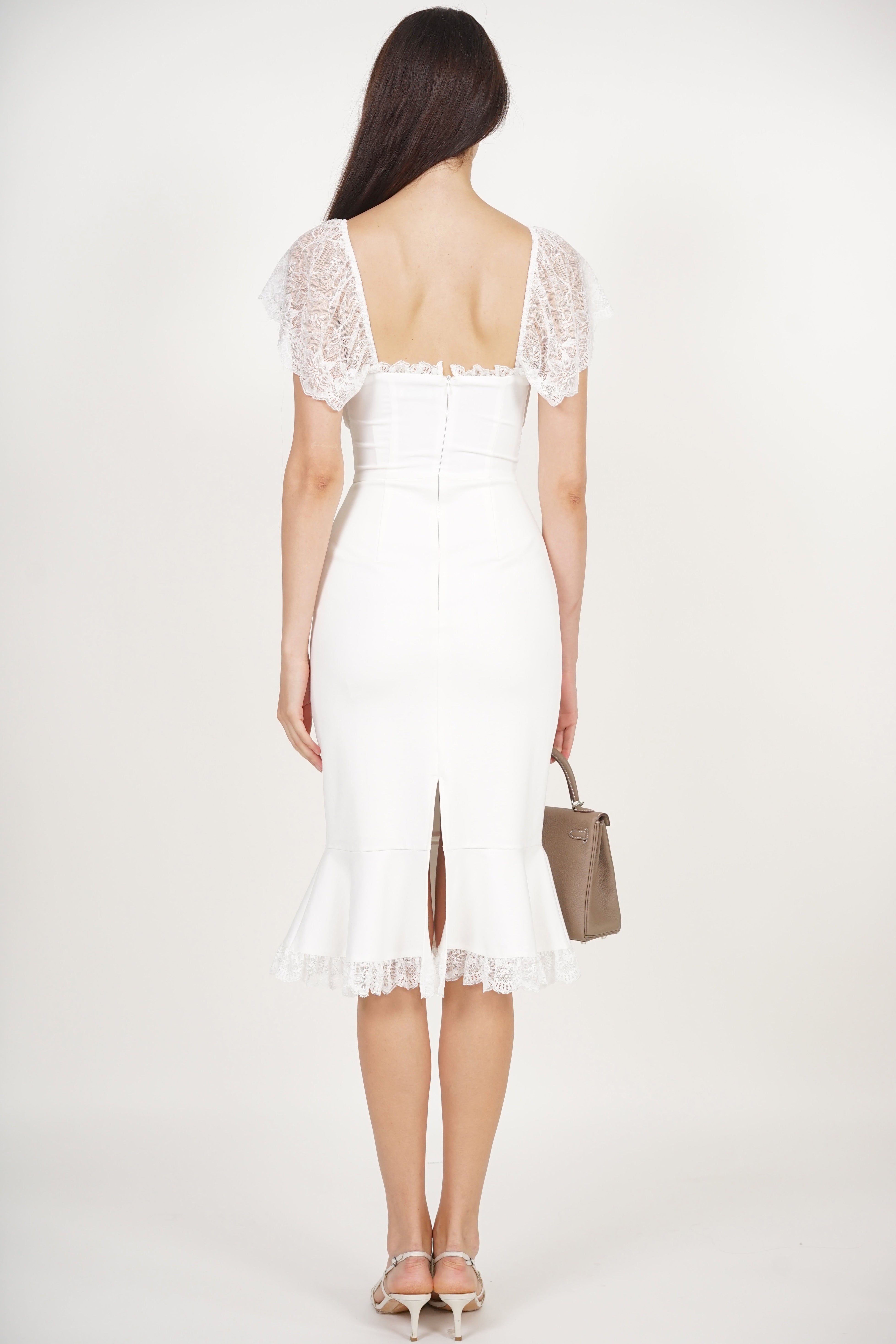 Ruched Mermaid Midi Dress in White