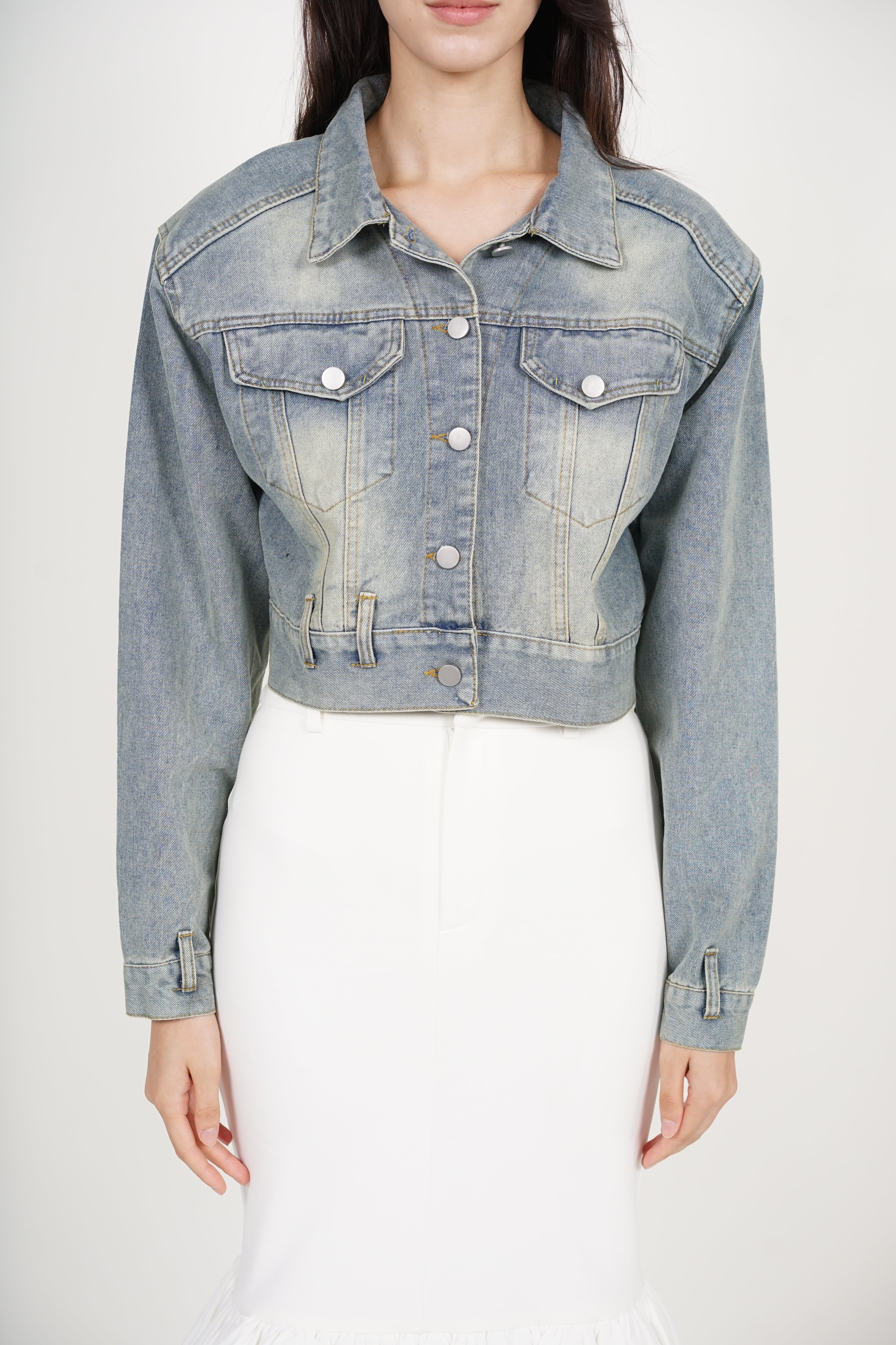 Denim Buttoned Jacket in Washed Blue