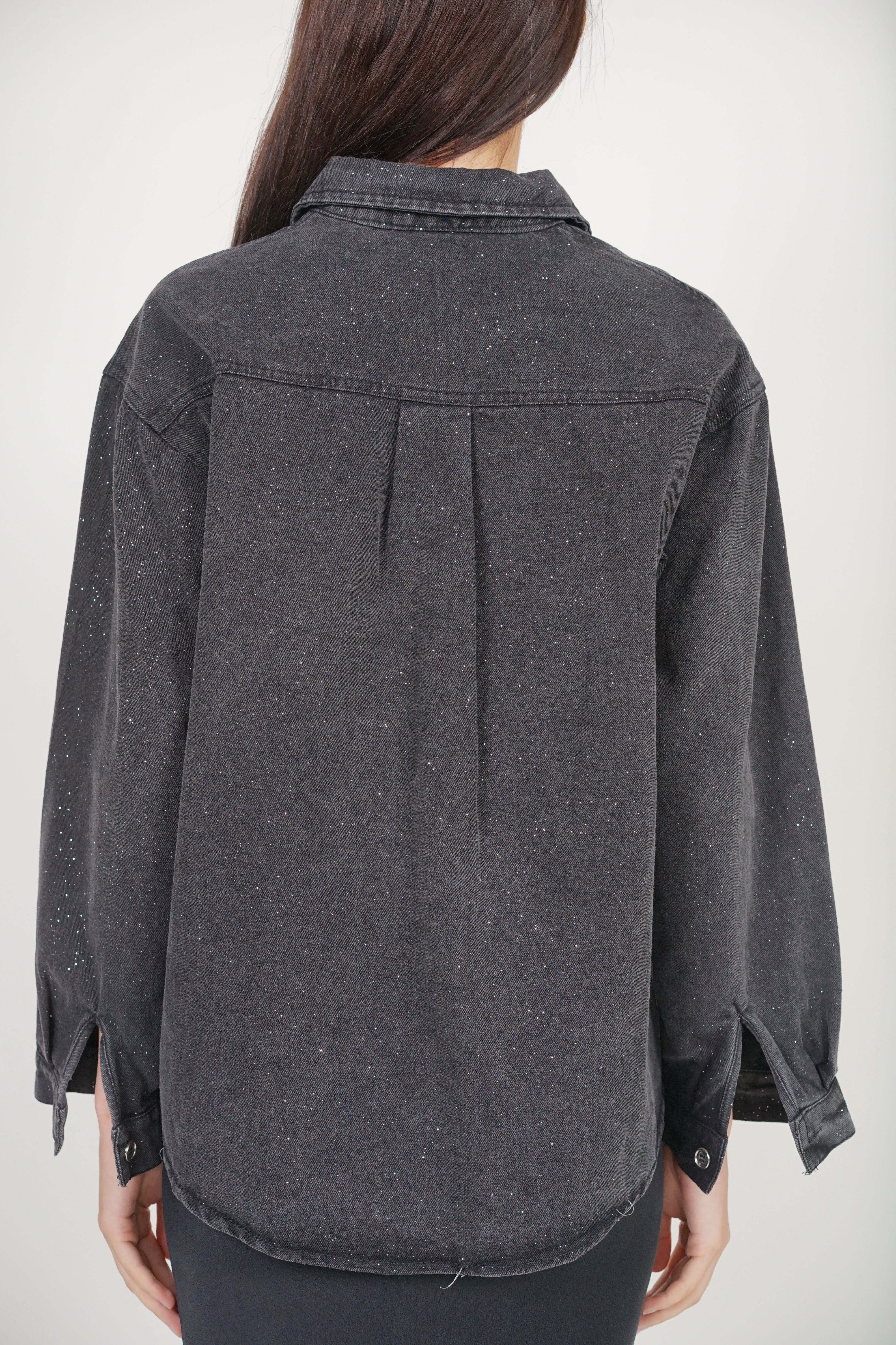 Denim Buttoned Shirt Jacket in Black