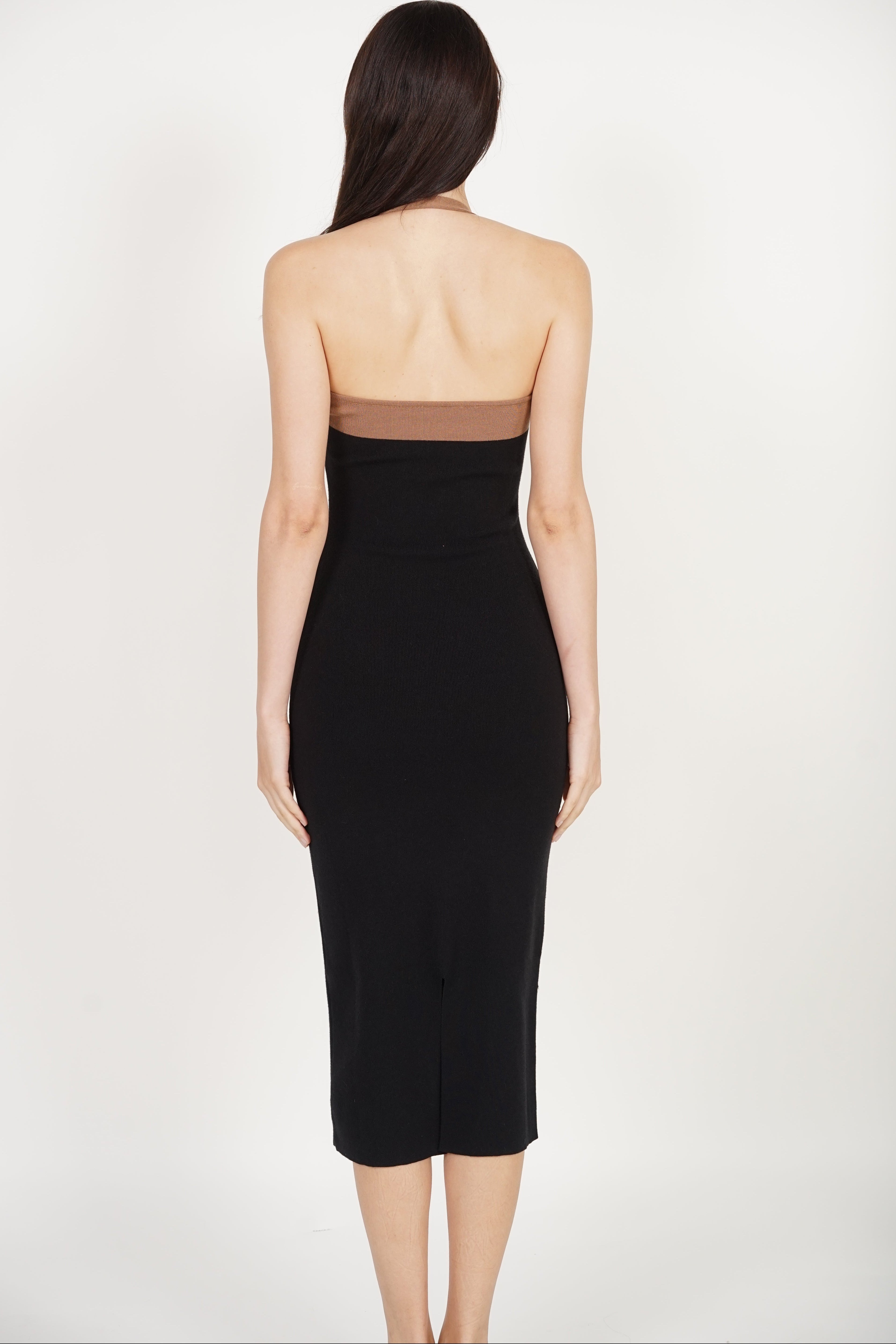 Halter Colorblock Knit Dress in Brown Black