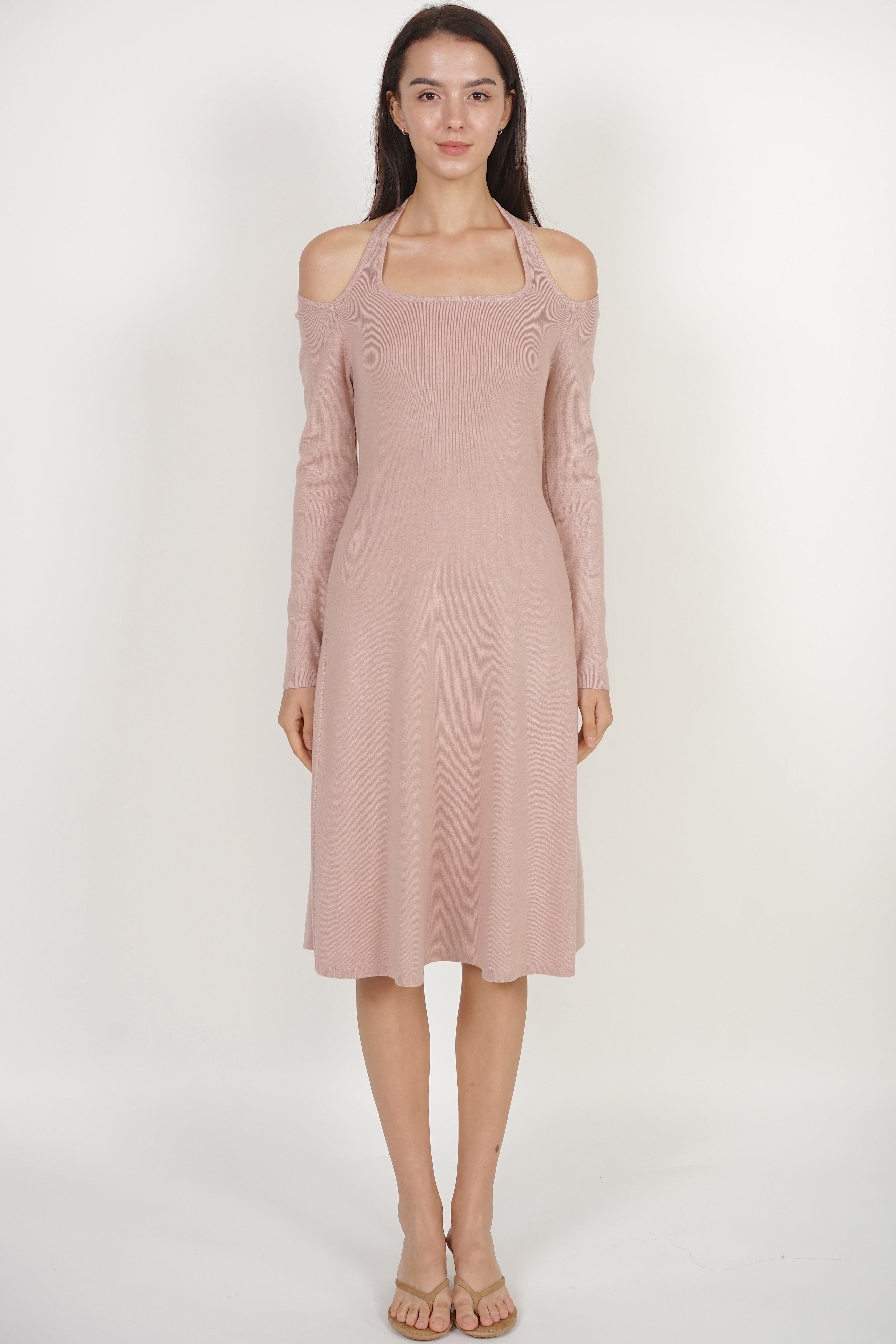 Long Sleeve Knit Dress in Nude Pink
