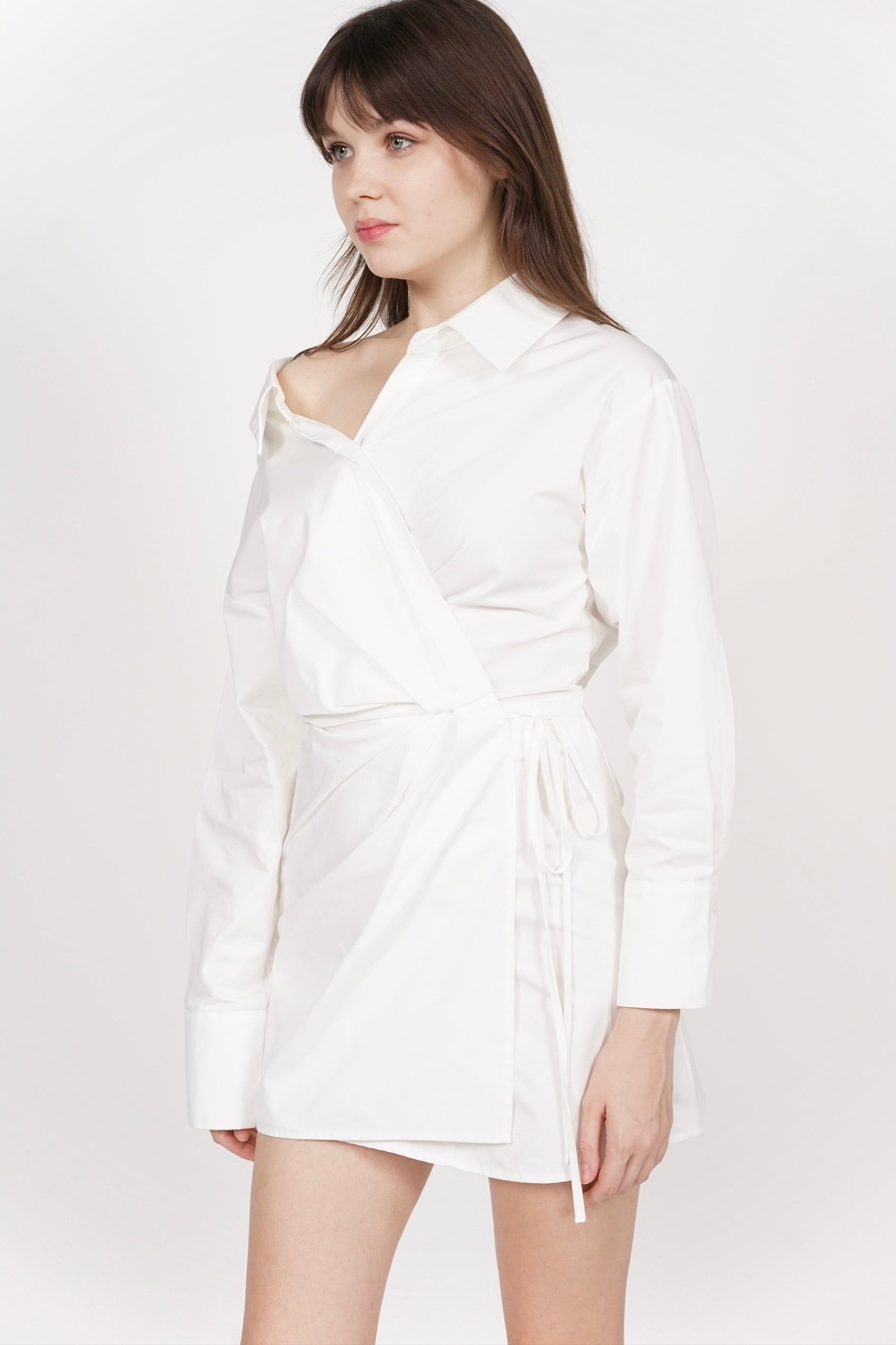 Collar Mini Wrap Dress in White