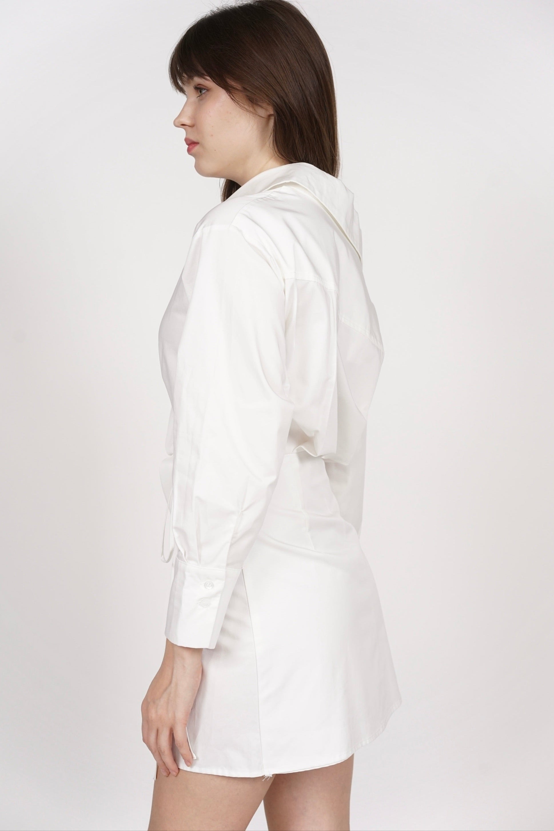 Collar Mini Wrap Dress in White