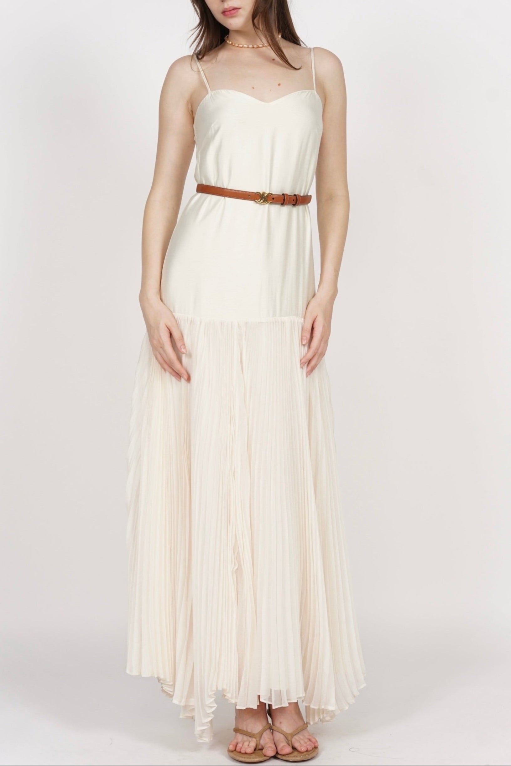 Pleated Flowy Dress in Ivory