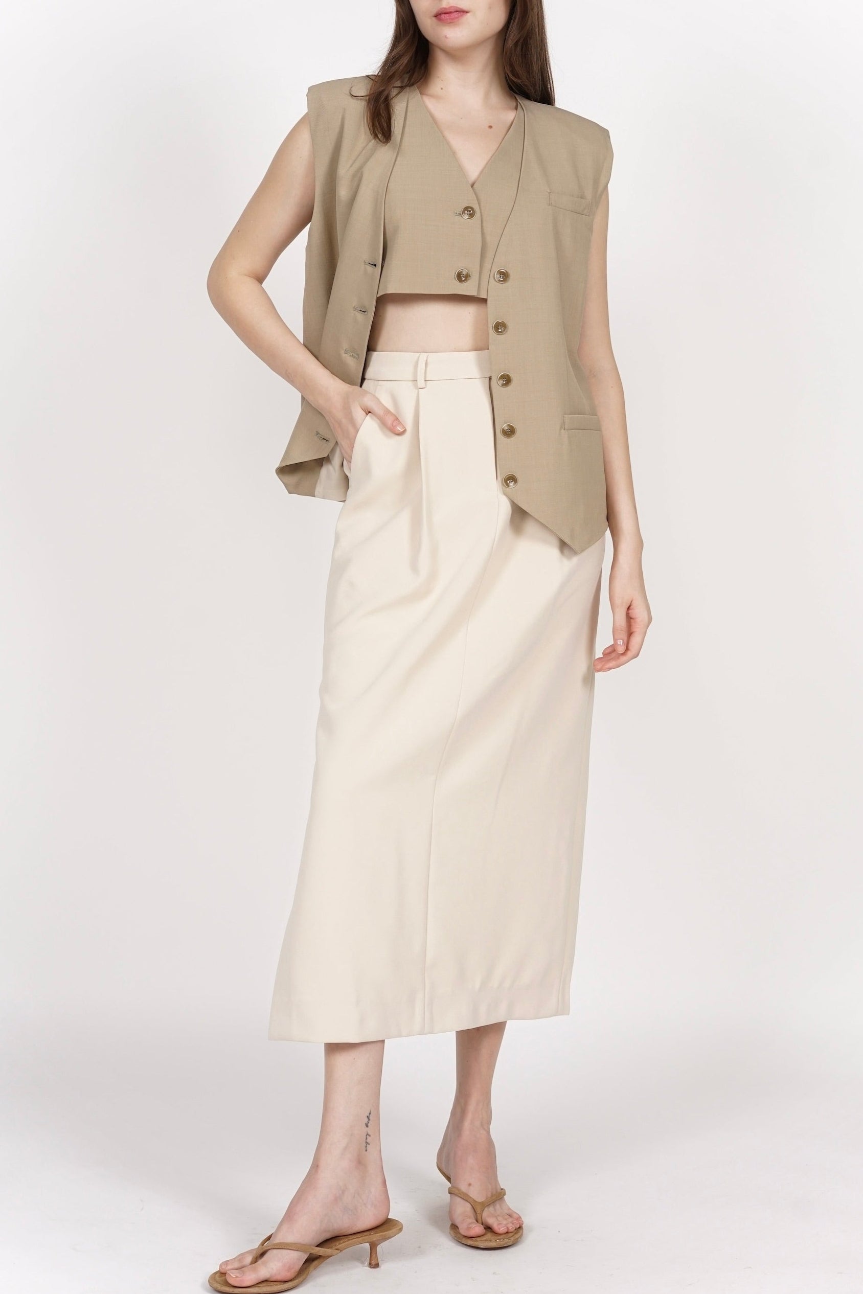 Two-Piece Layered Vest Set in Khaki