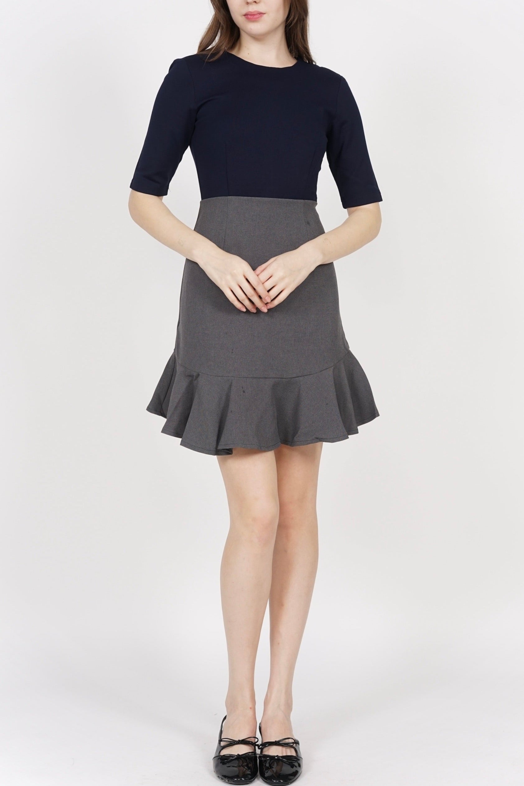 Pierrette Ruffled-Hem Dress in Midnight