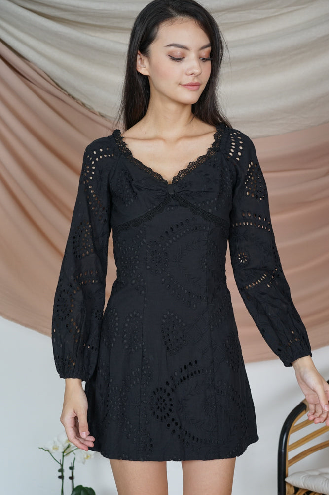 Nickole Eyelet Dress in Black