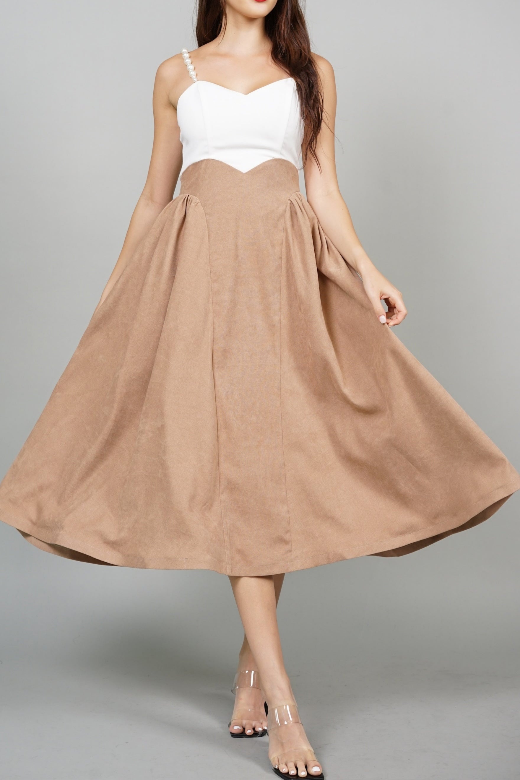 Avery Cami Midi Dress in White Nude