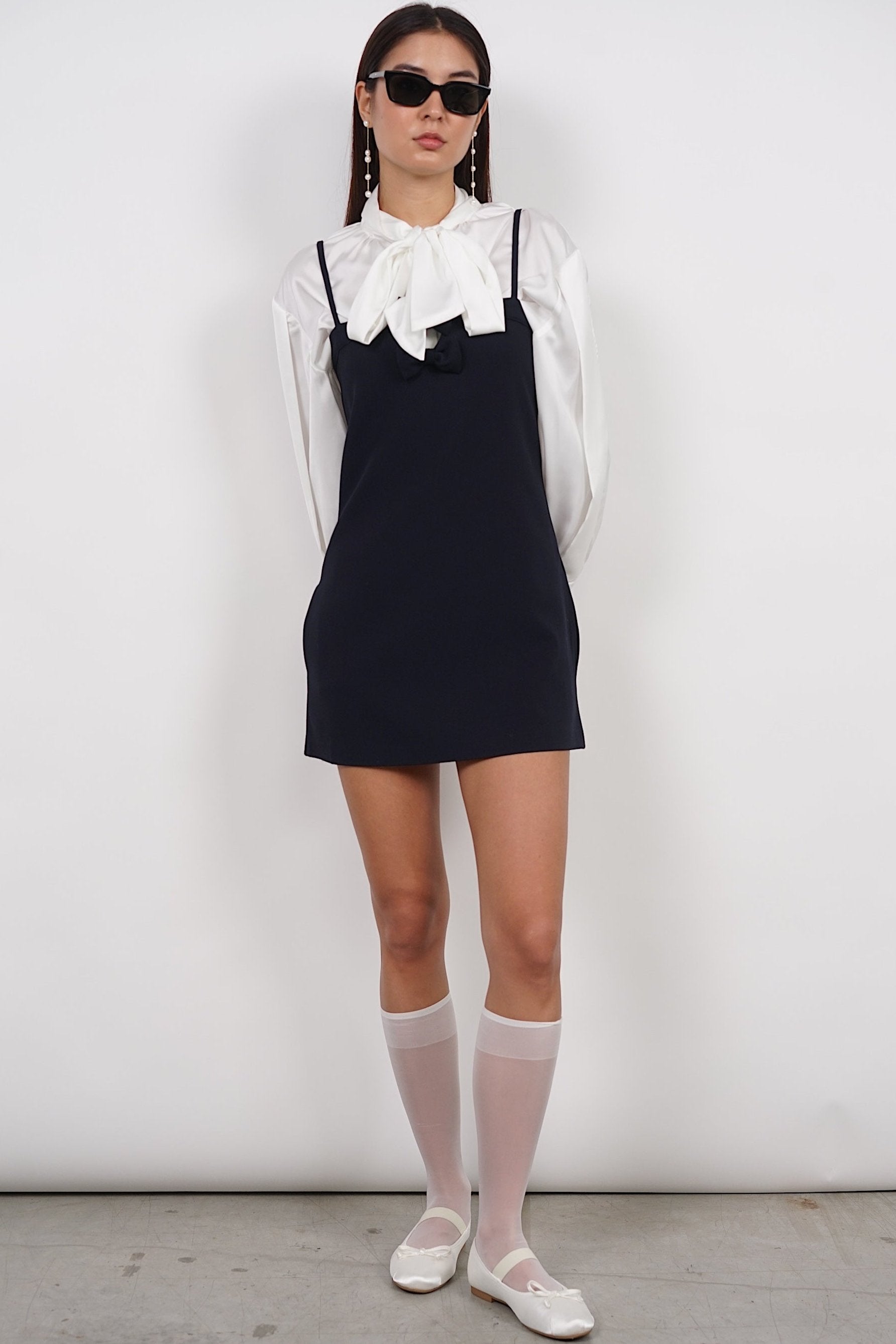 Bow Up Mini Dress in Midnight Black