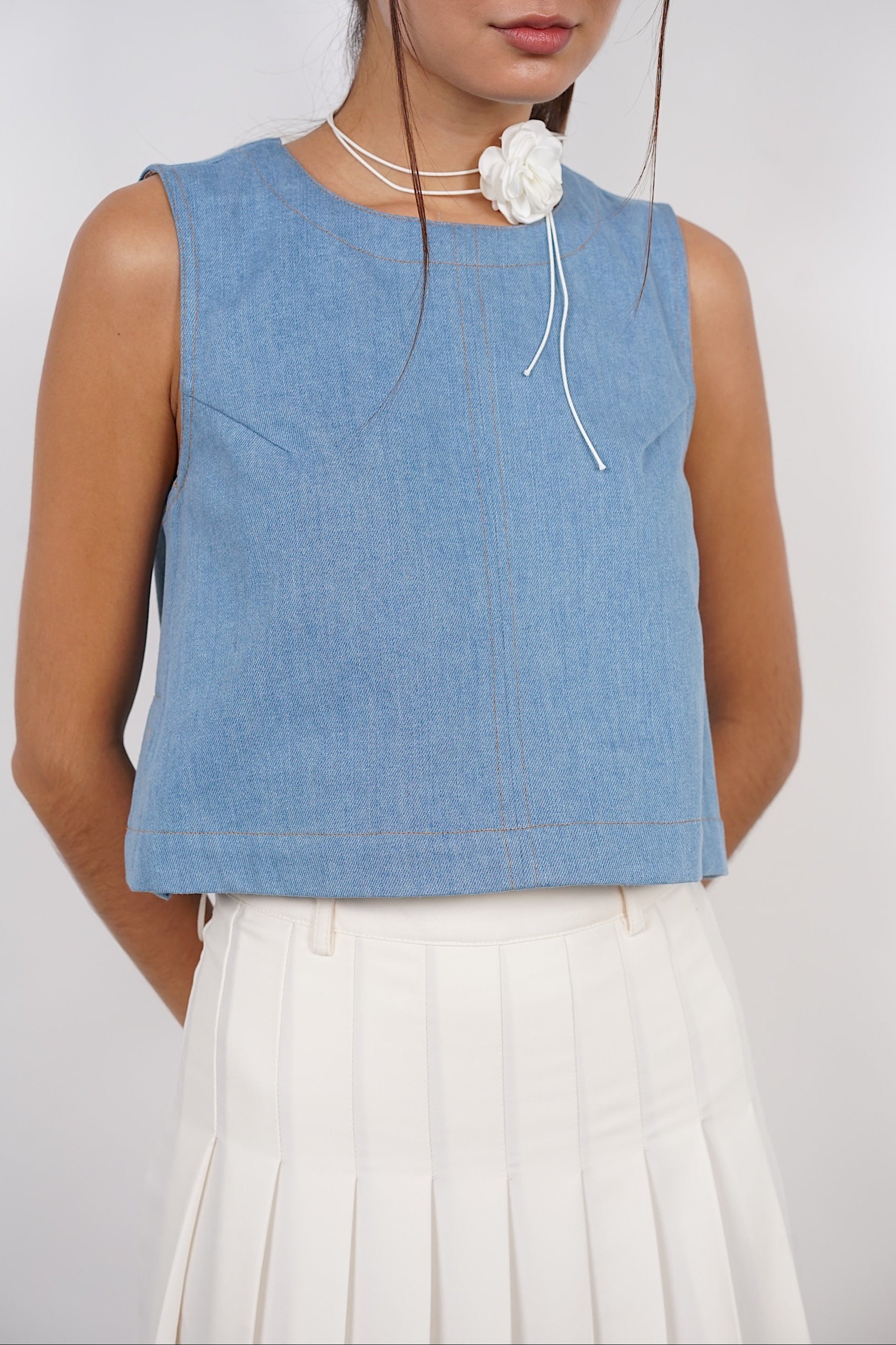 Denim Tunic Top in Light Blue