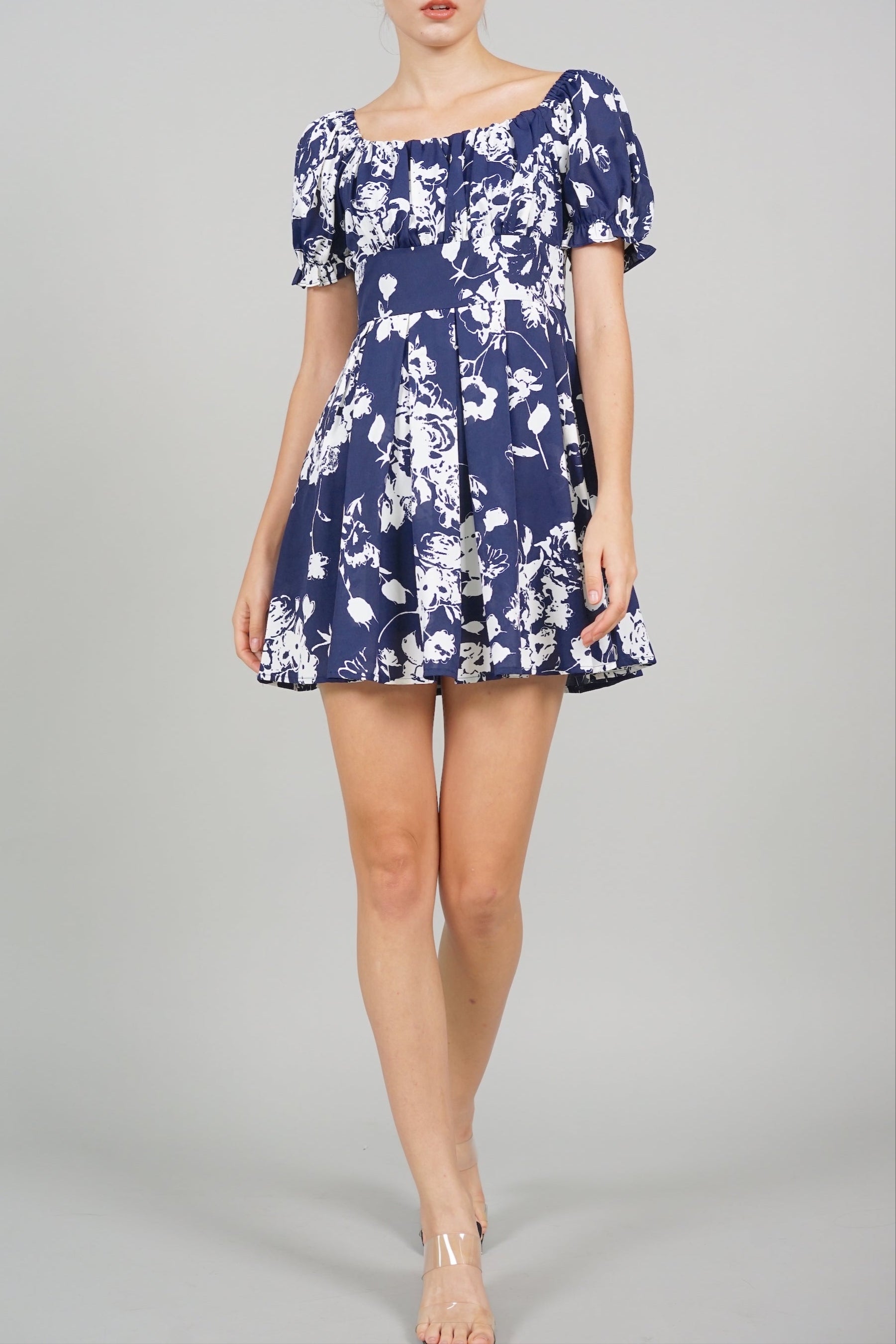 Jas Gathered Romper in Navy Floral