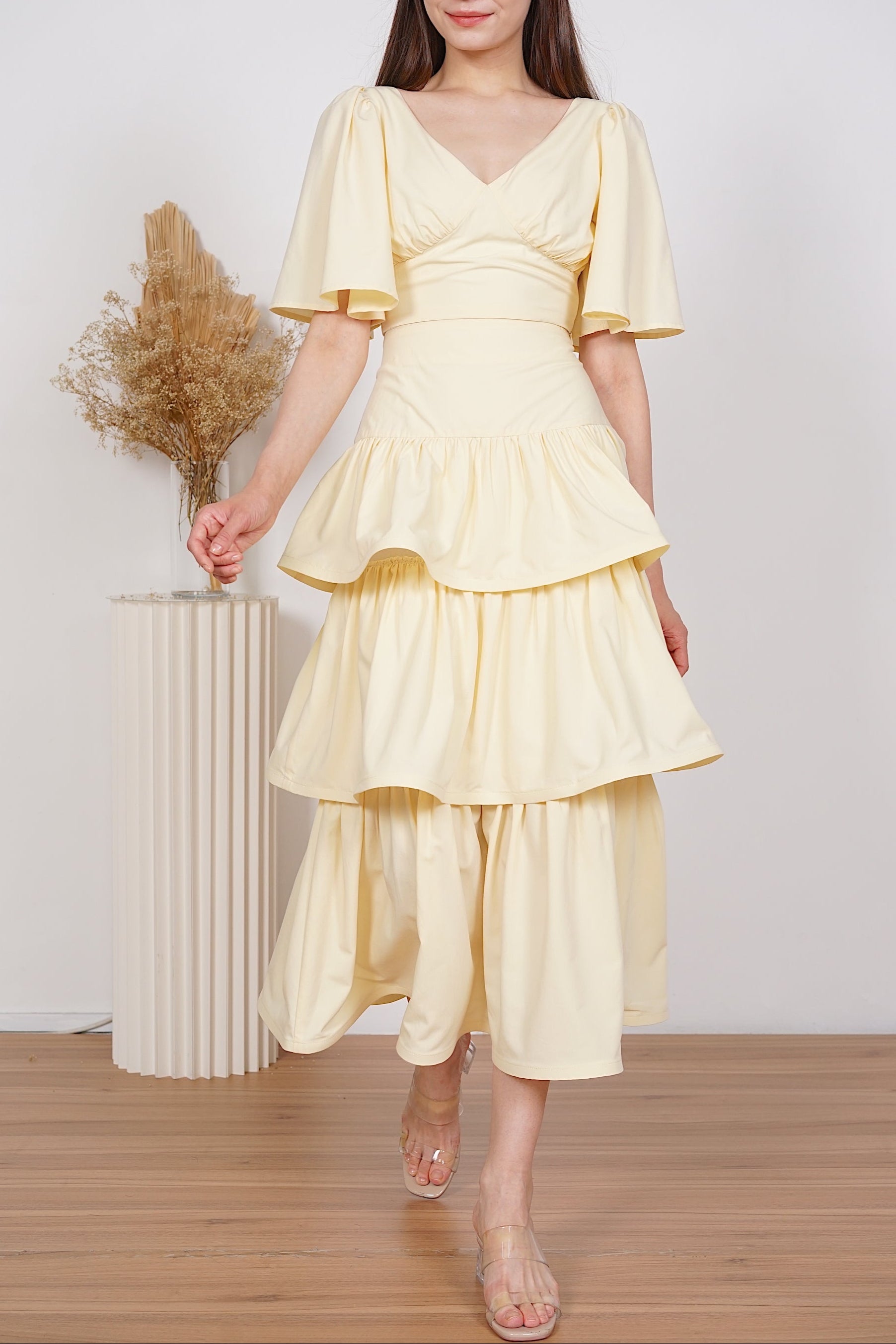 Fernanda Tiered Skirt in Butter Yellow