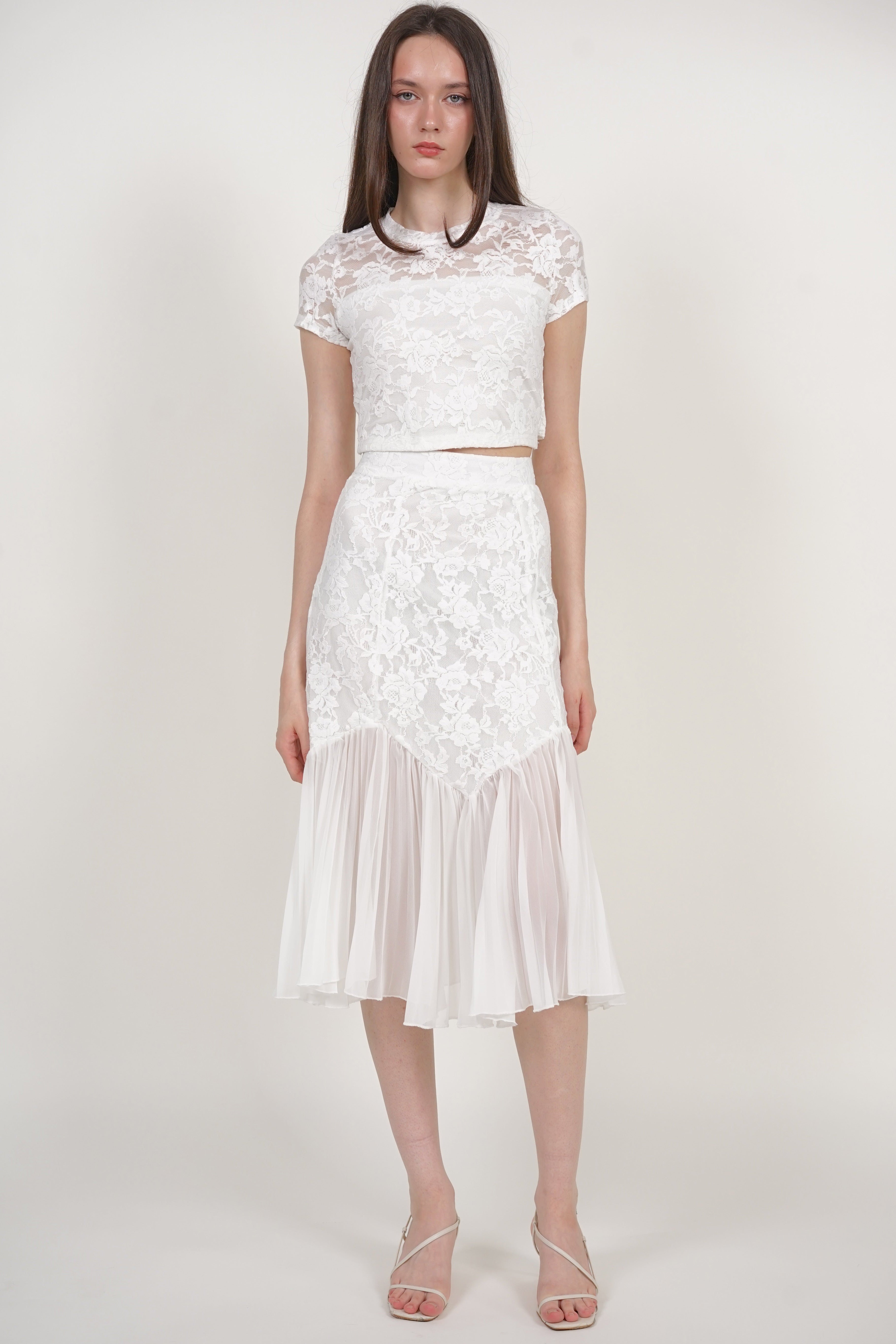 Crop Top Waist Tie in White Lace