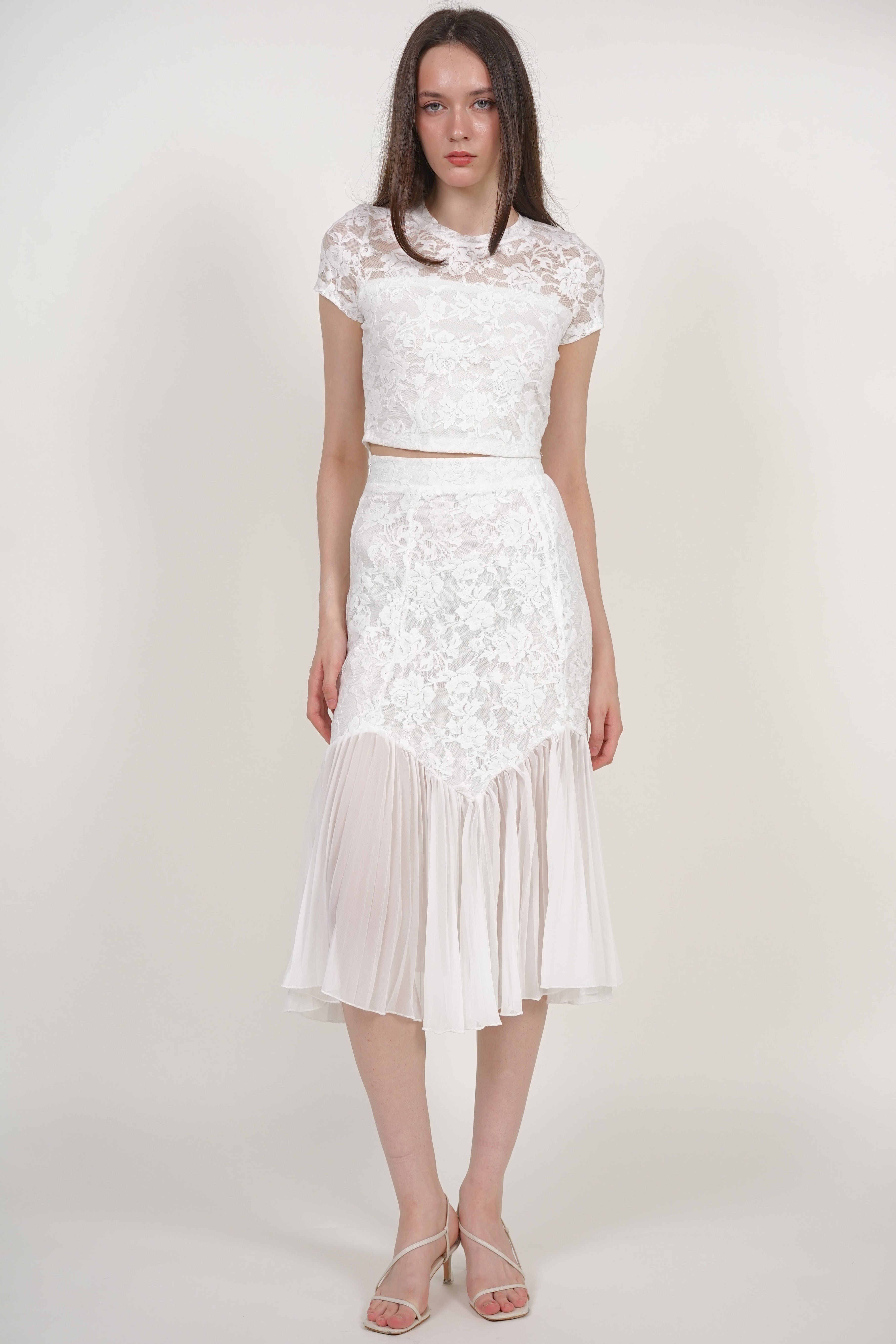 Crop Top Waist Tie in White Lace