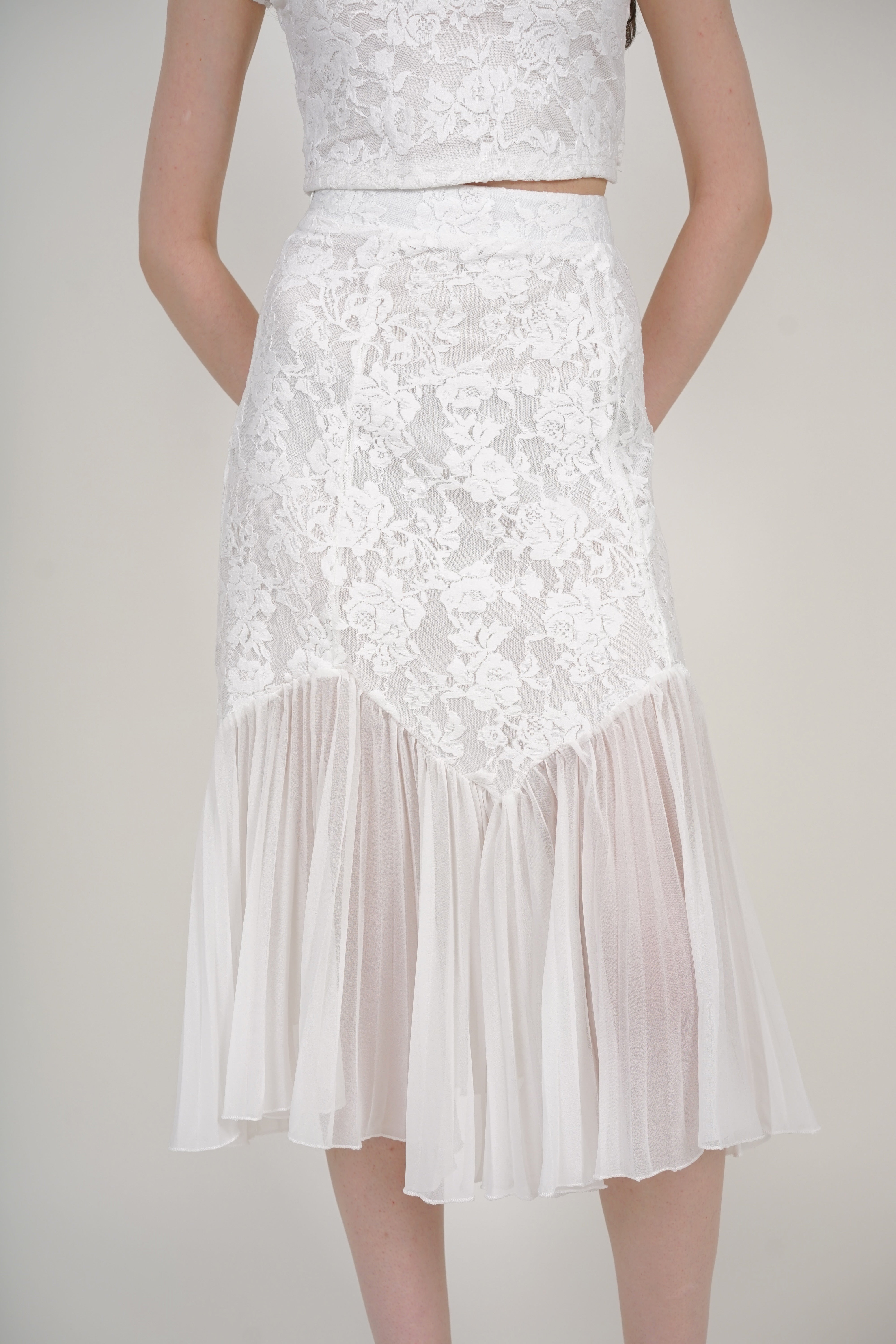 Flowy Pleated Skirt in White Lace