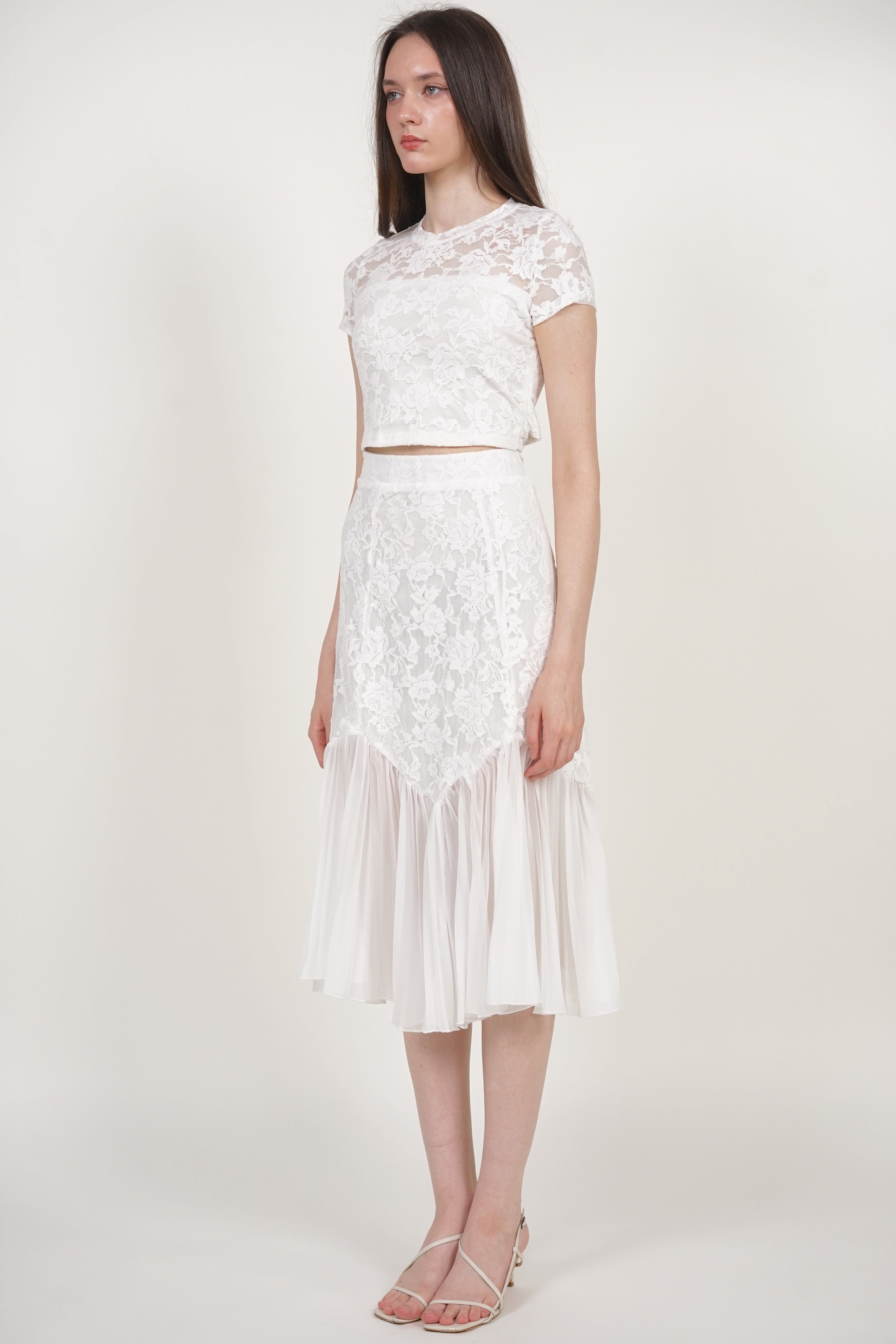 Crop Top Waist Tie in White Lace