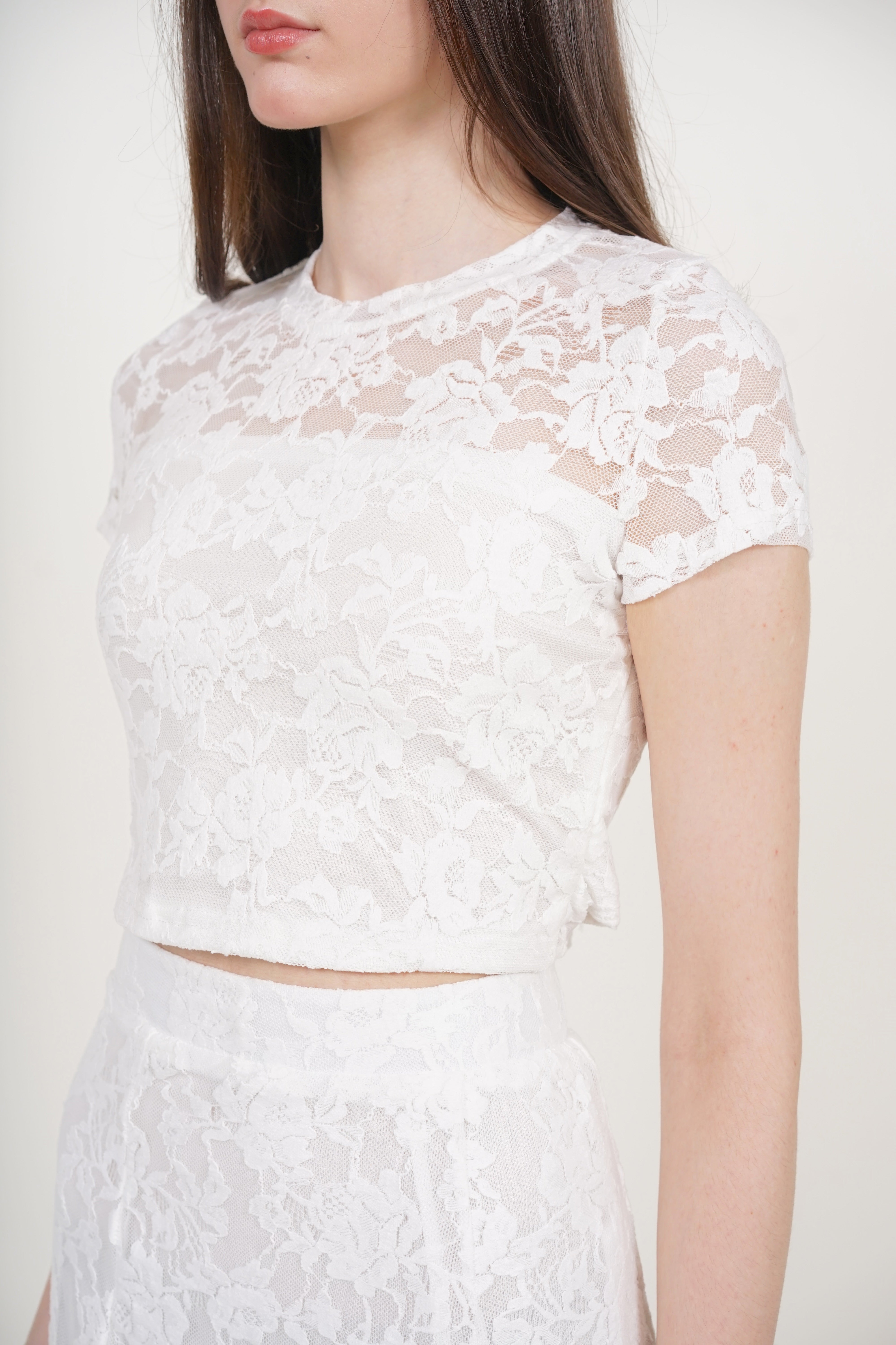 Crop Top Waist Tie in White Lace