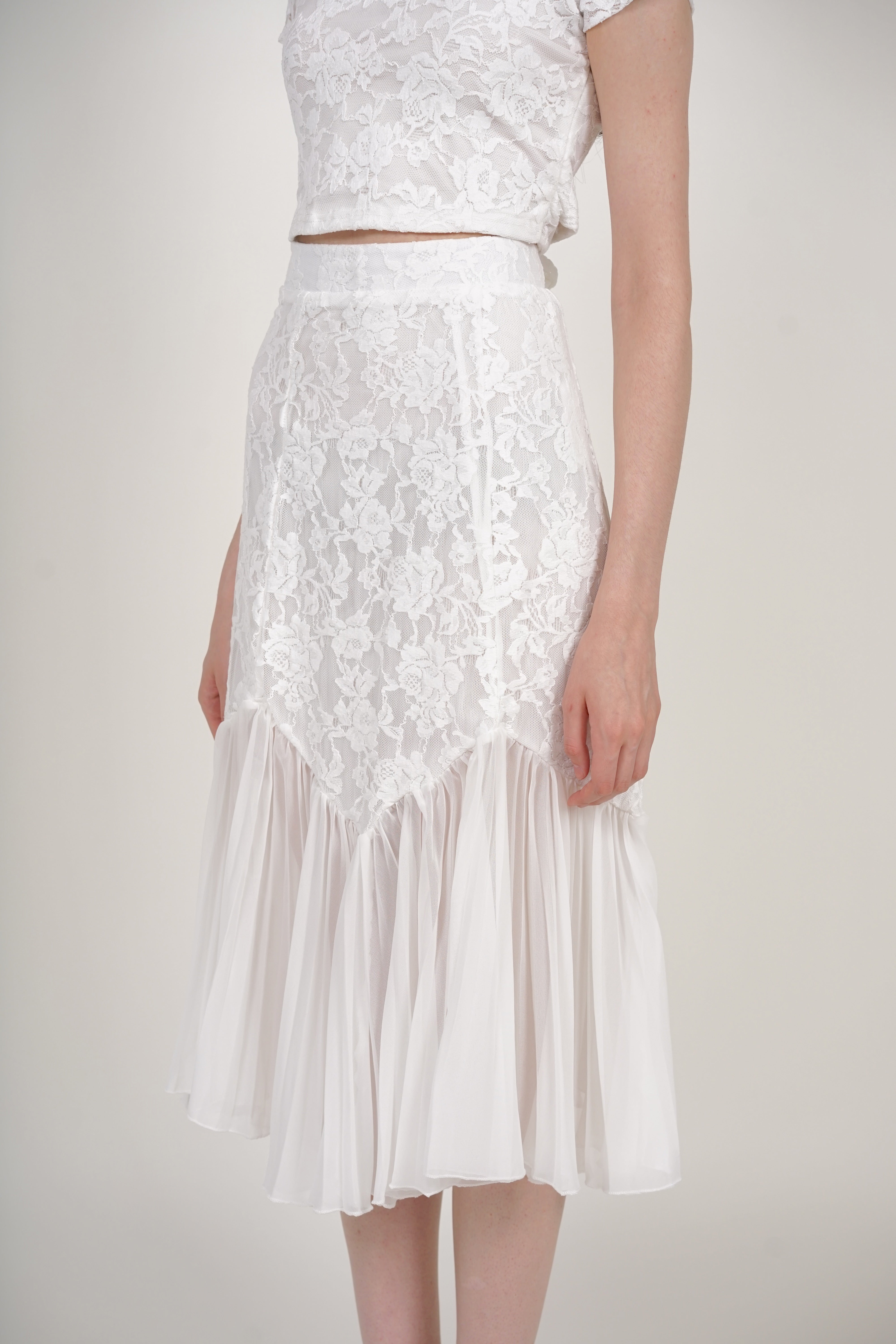 Flowy Pleated Skirt in White Lace
