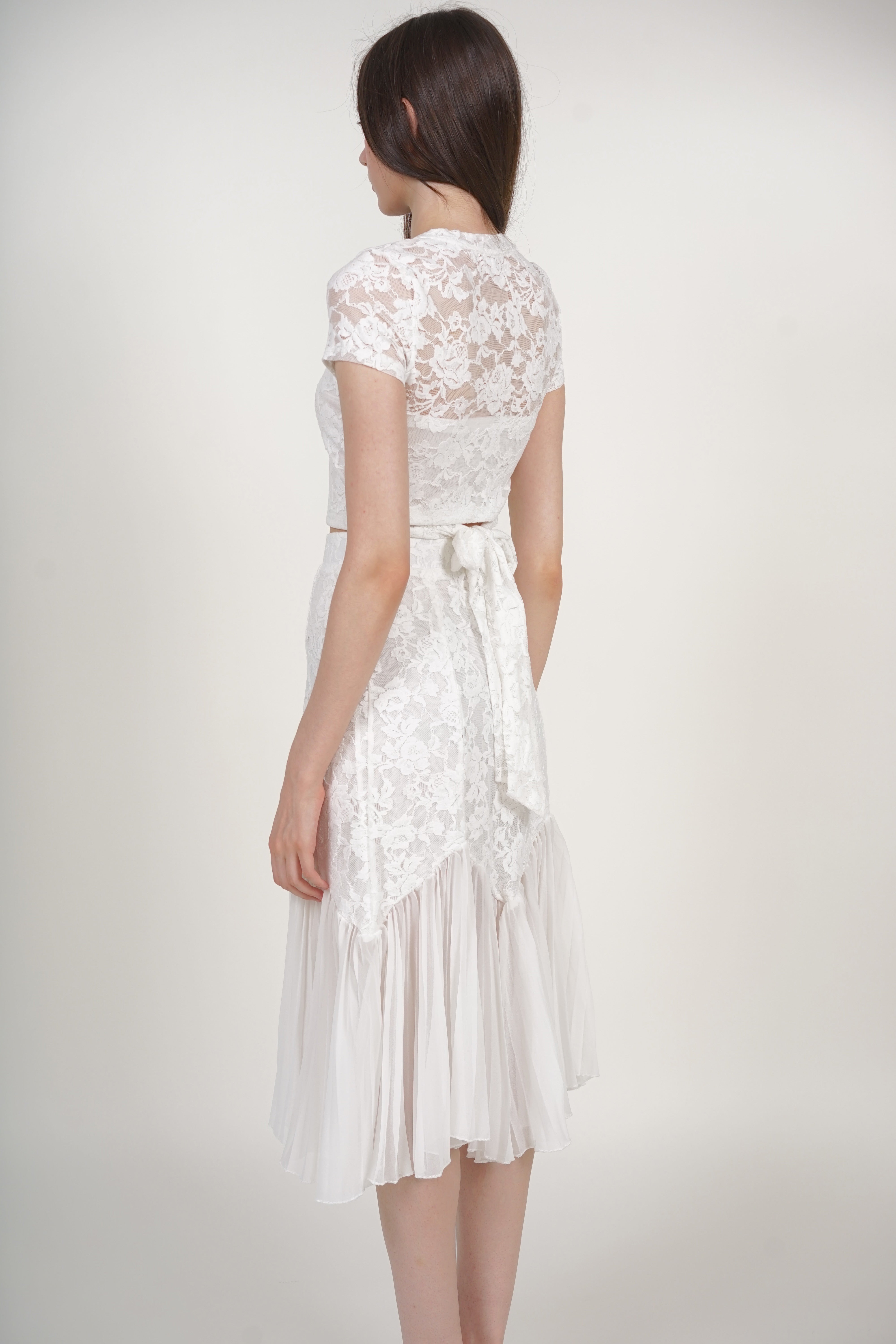 Flowy Pleated Skirt in White Lace