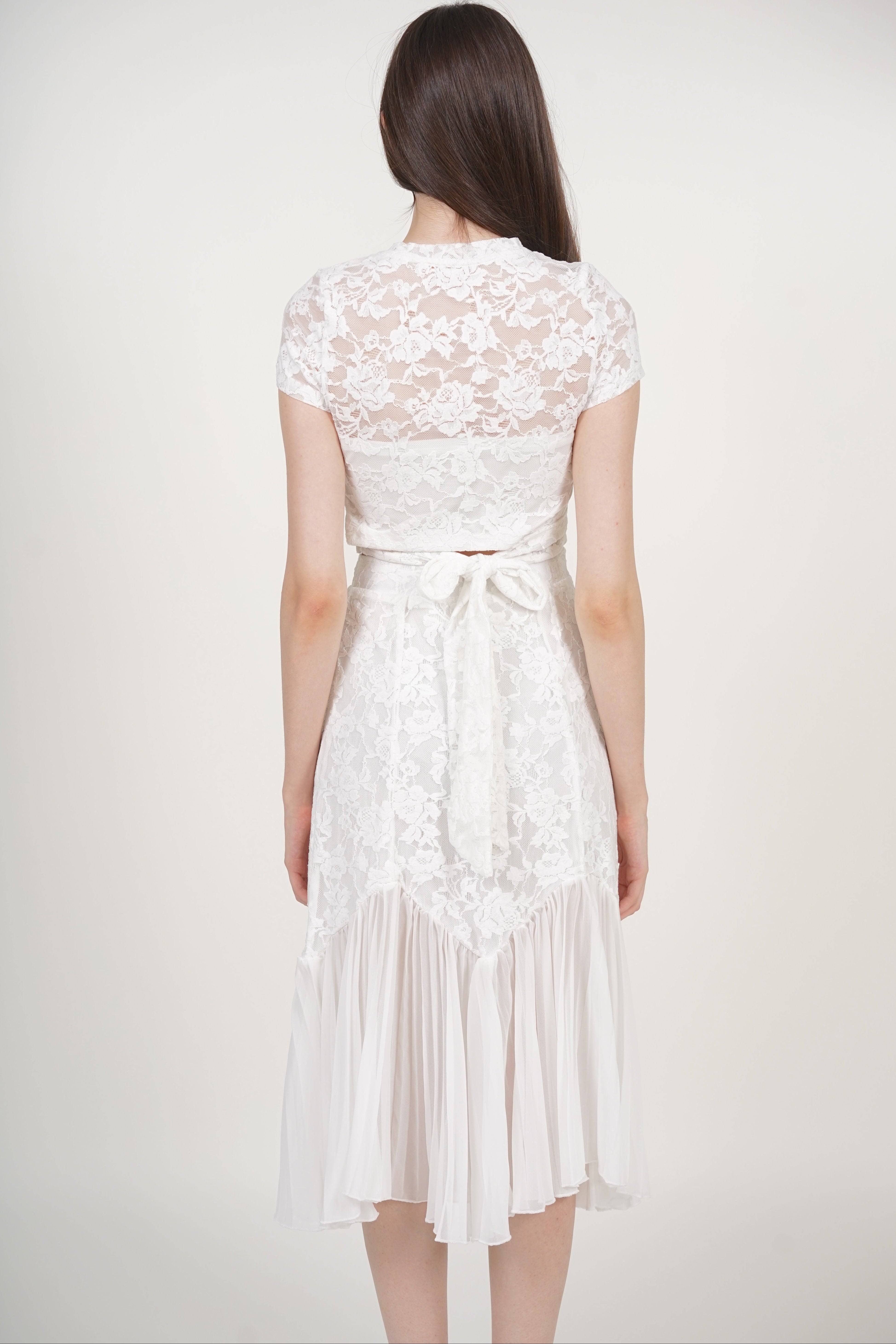 Crop Top Waist Tie in White Lace