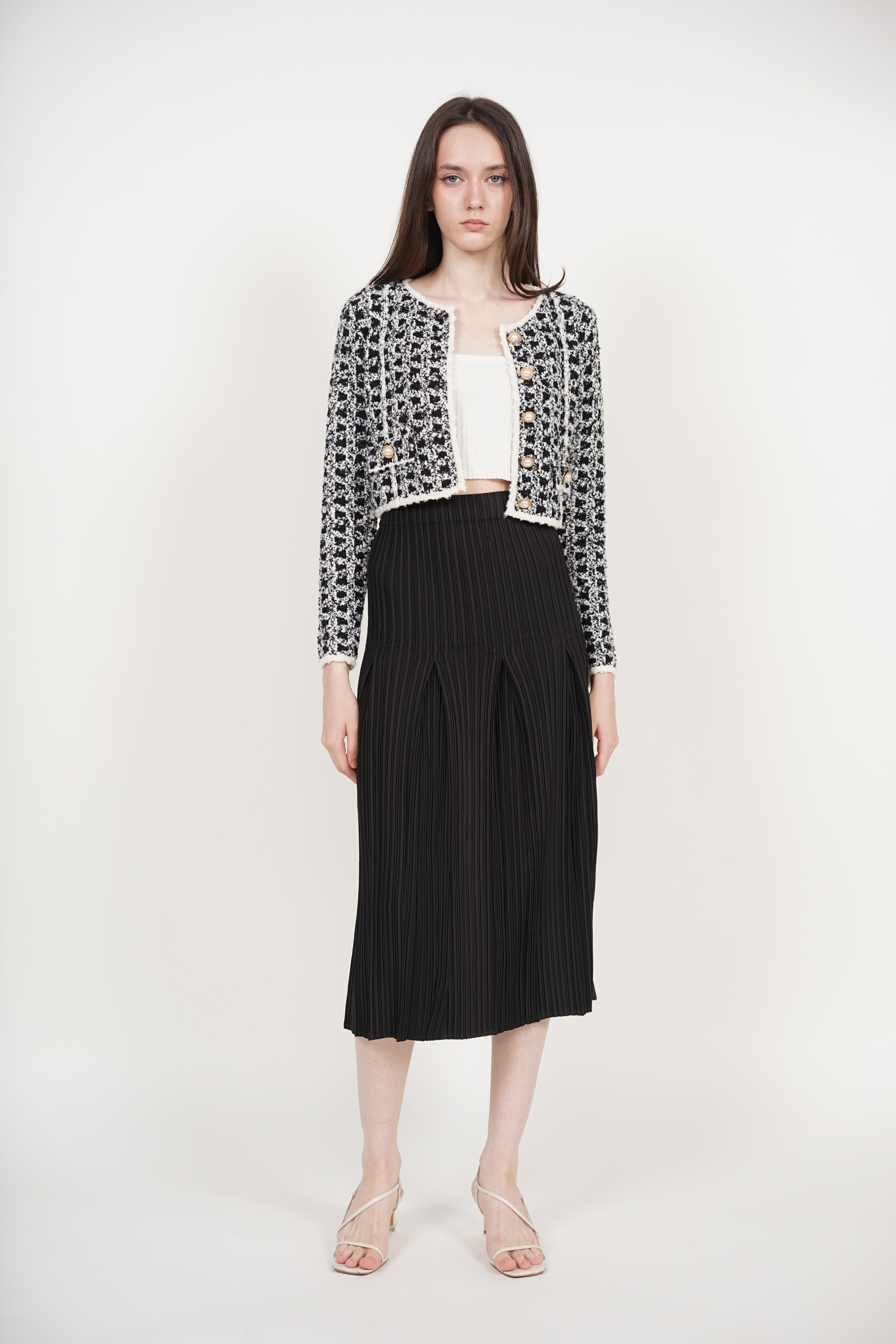 Godet Pleated Skirt in Black