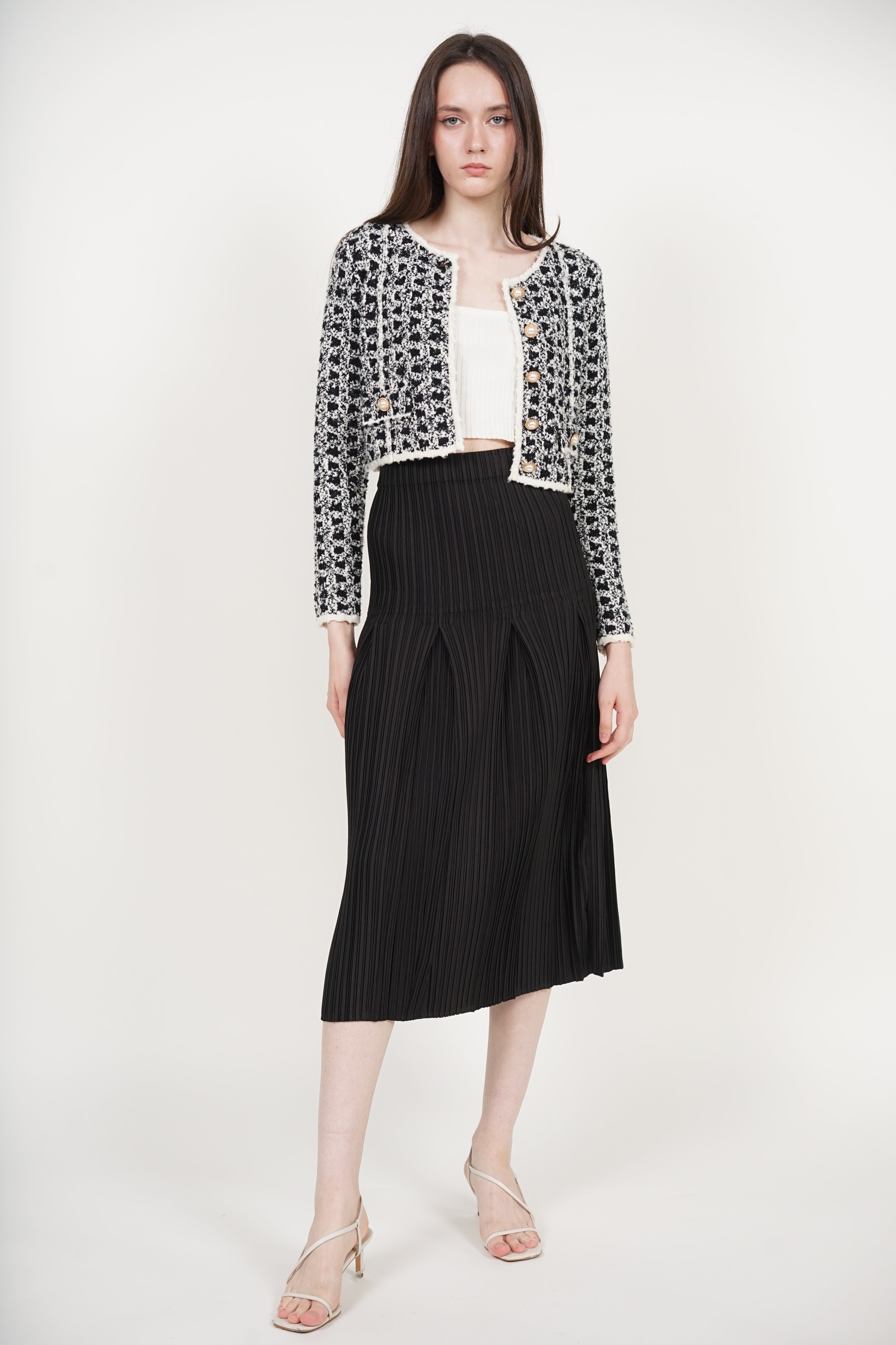 Godet Pleated Skirt in Black