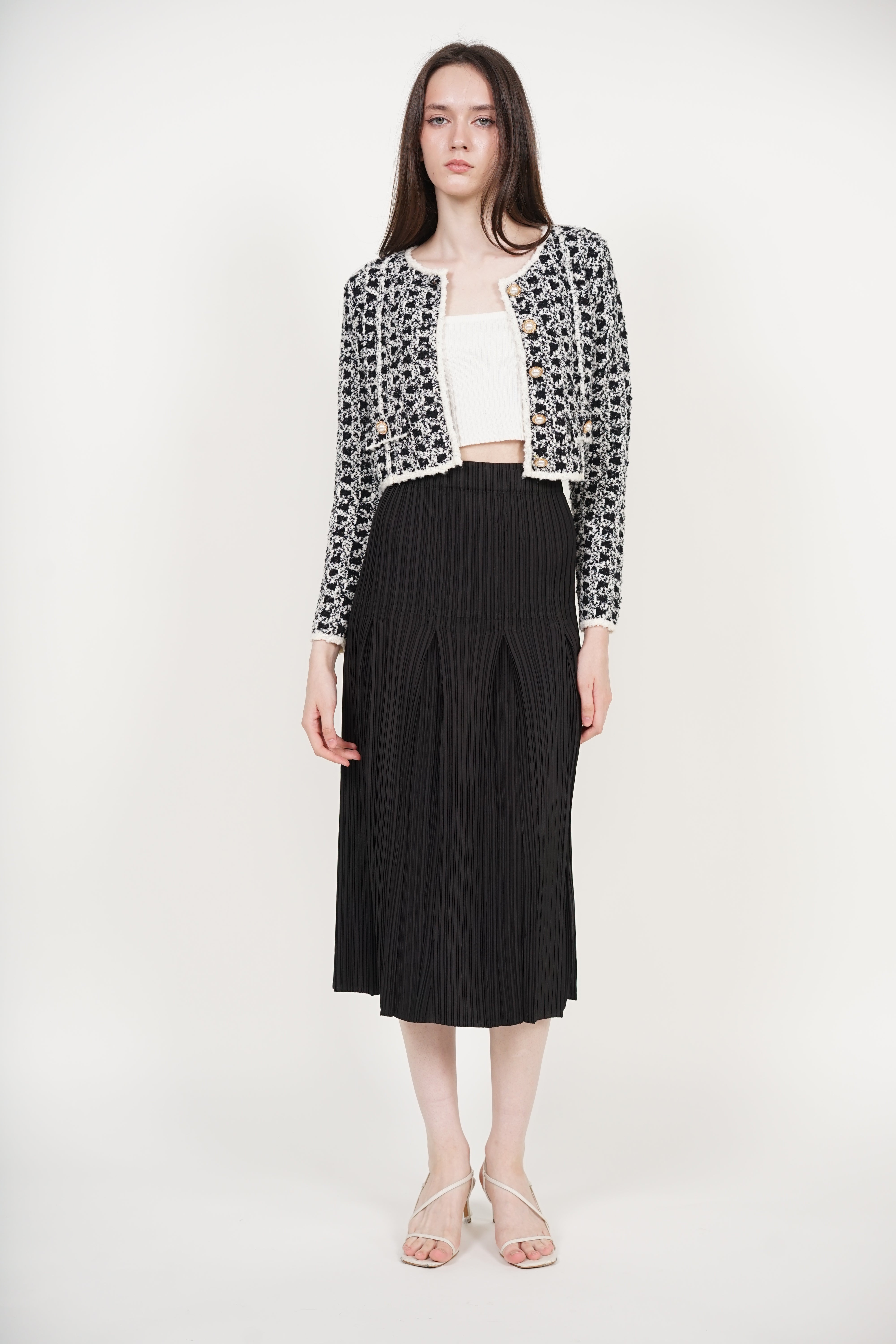 Godet Pleated Skirt in Black