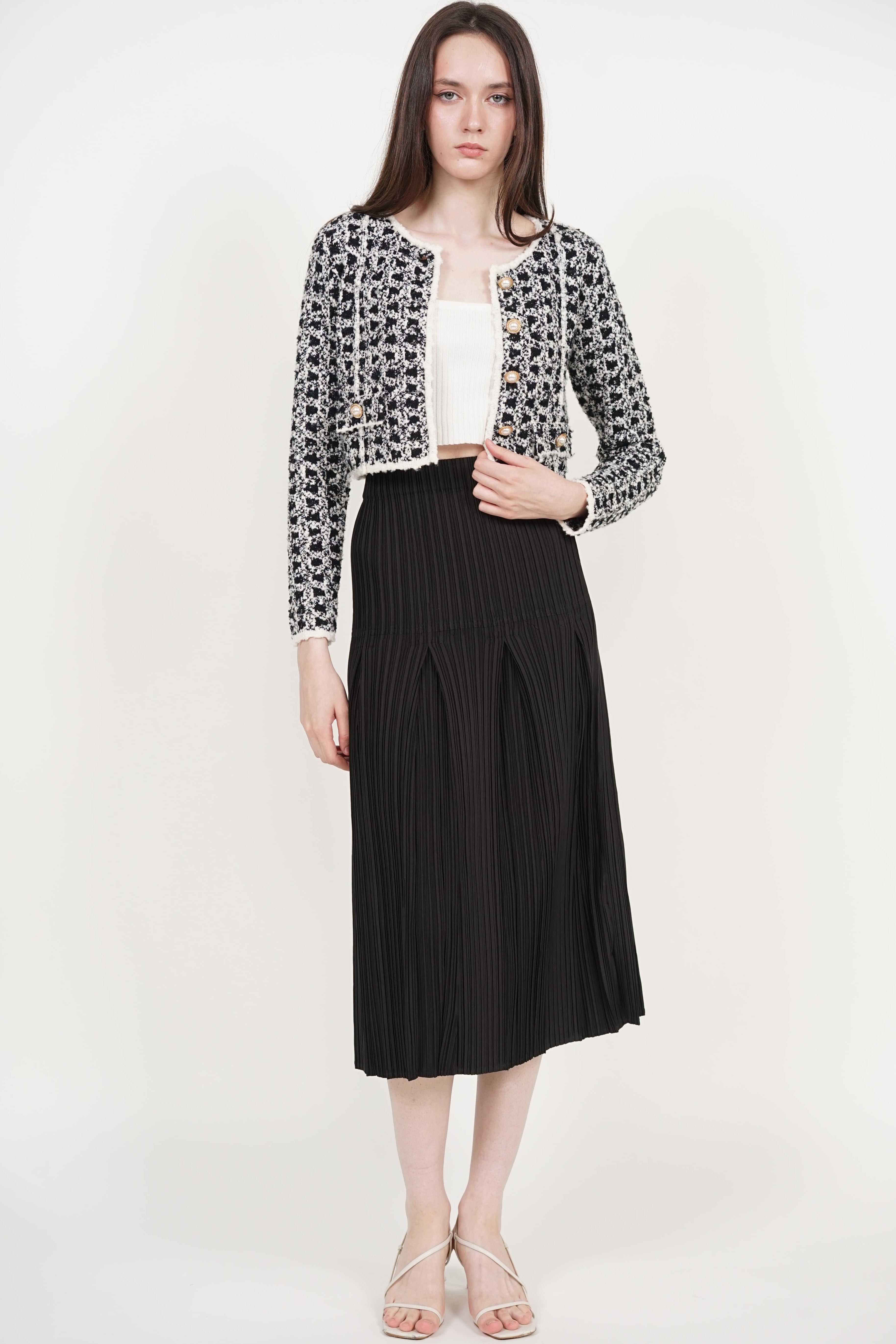 Godet Pleated Skirt in Black