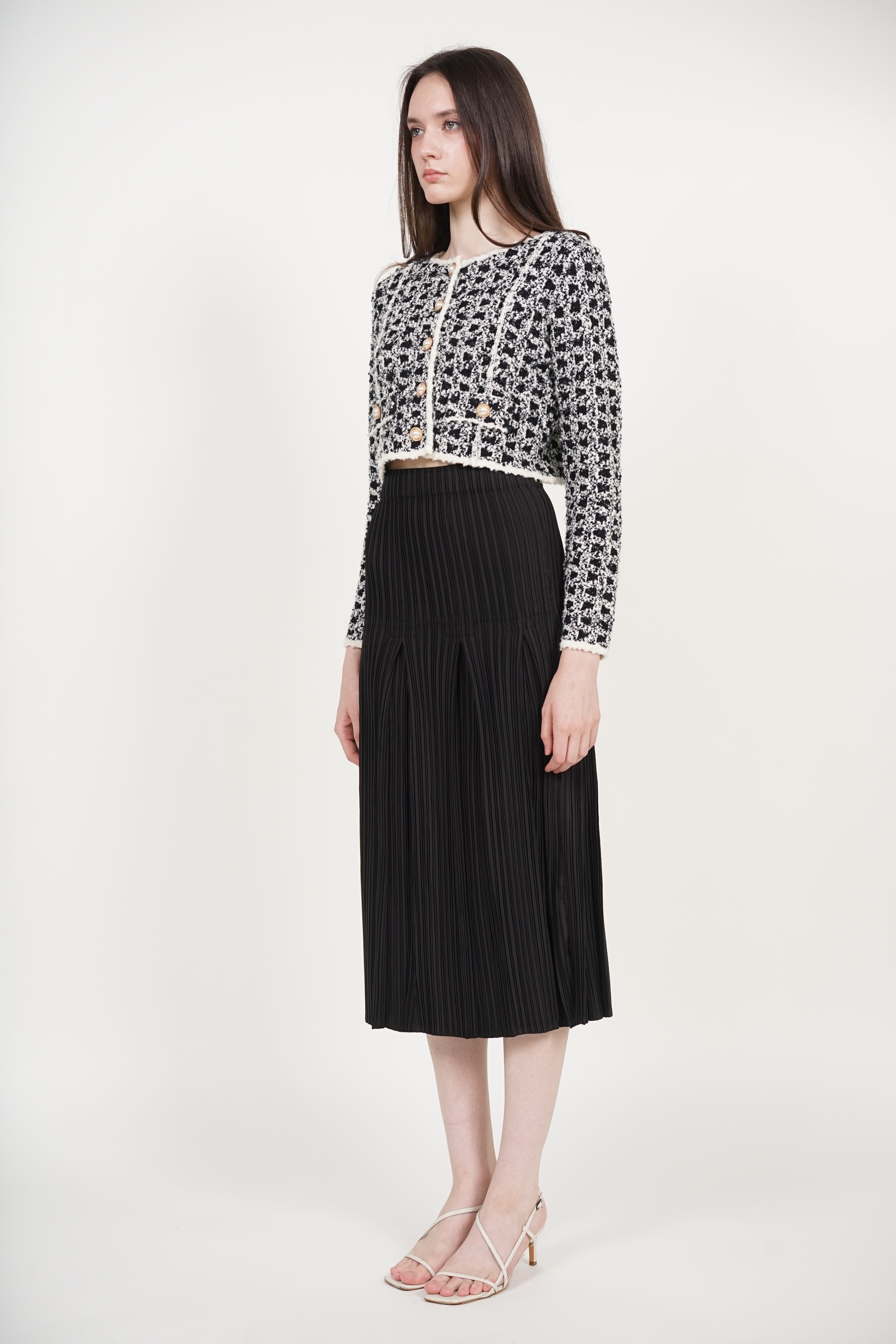 Godet Pleated Skirt in Black