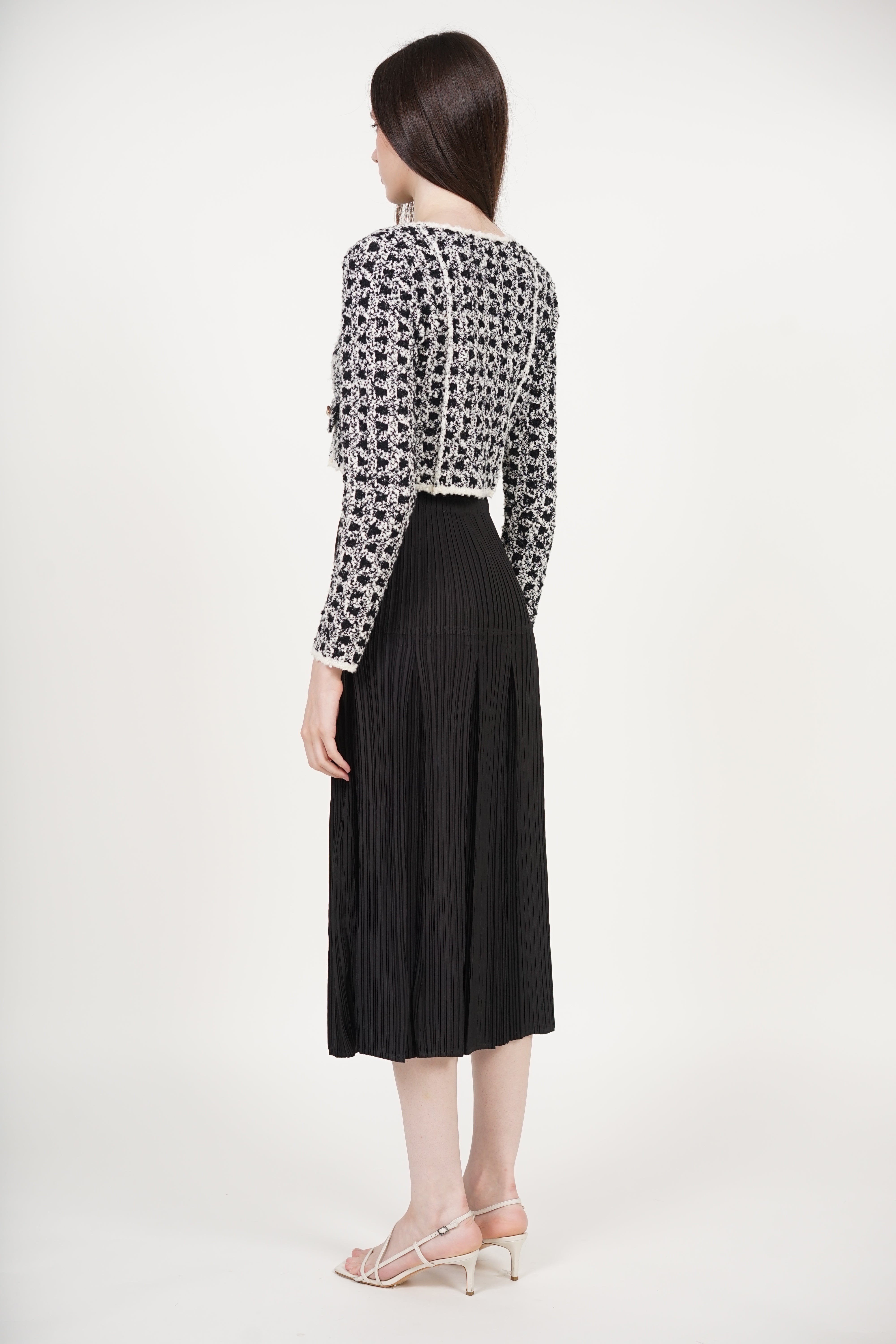 Godet Pleated Skirt in Black