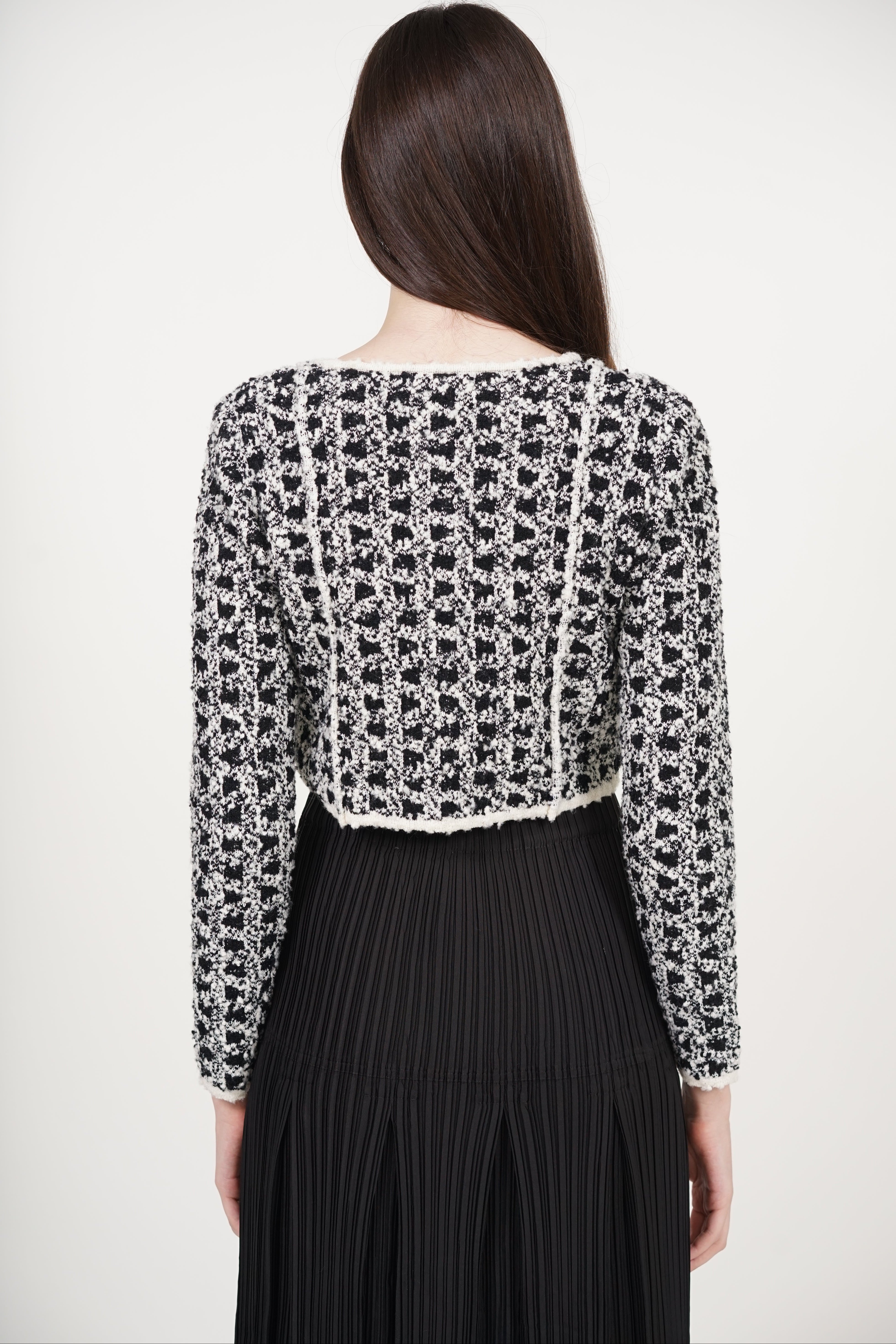 Pearl Button Knit Jacket in Black White