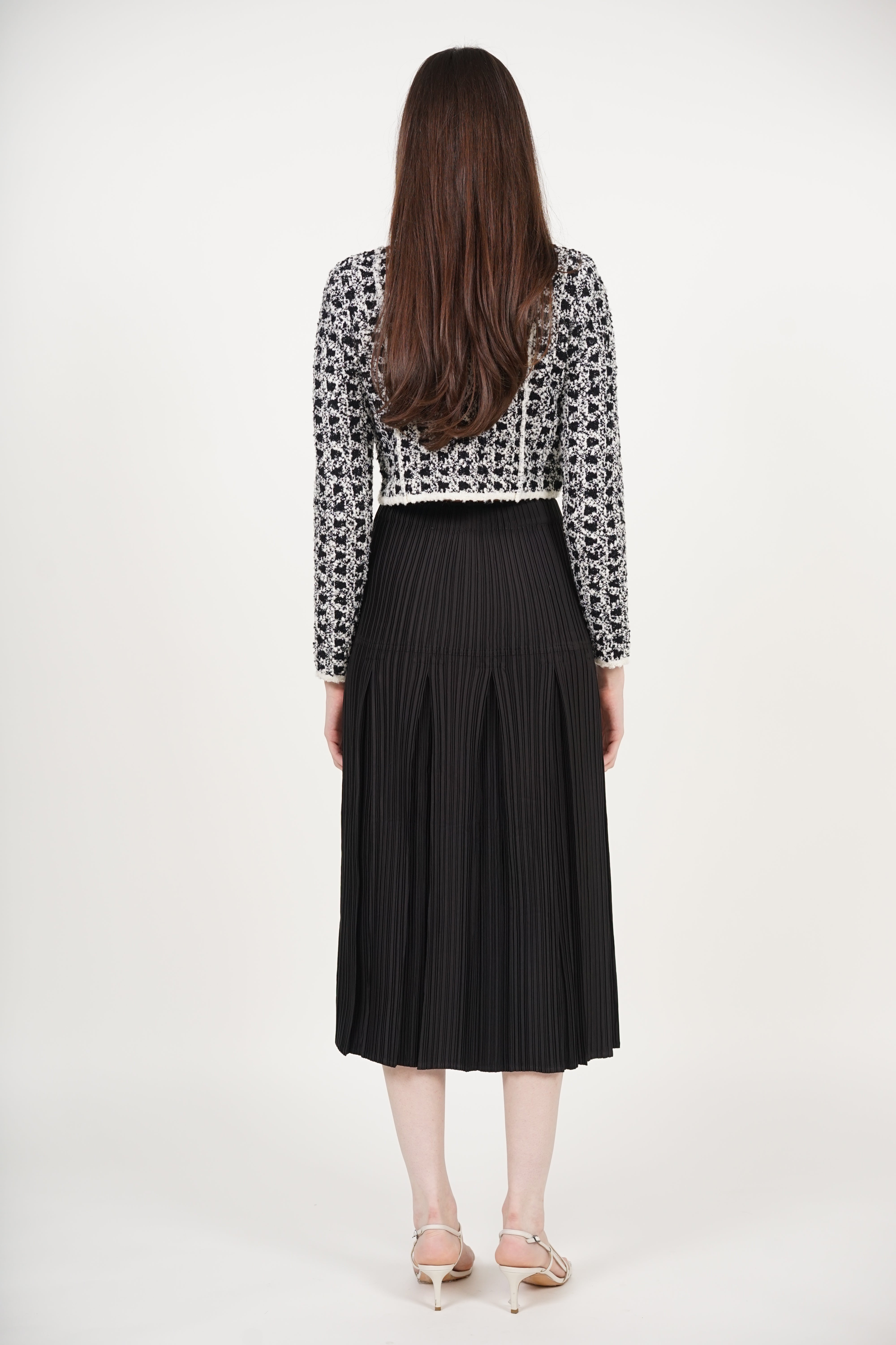 Godet Pleated Skirt in Black