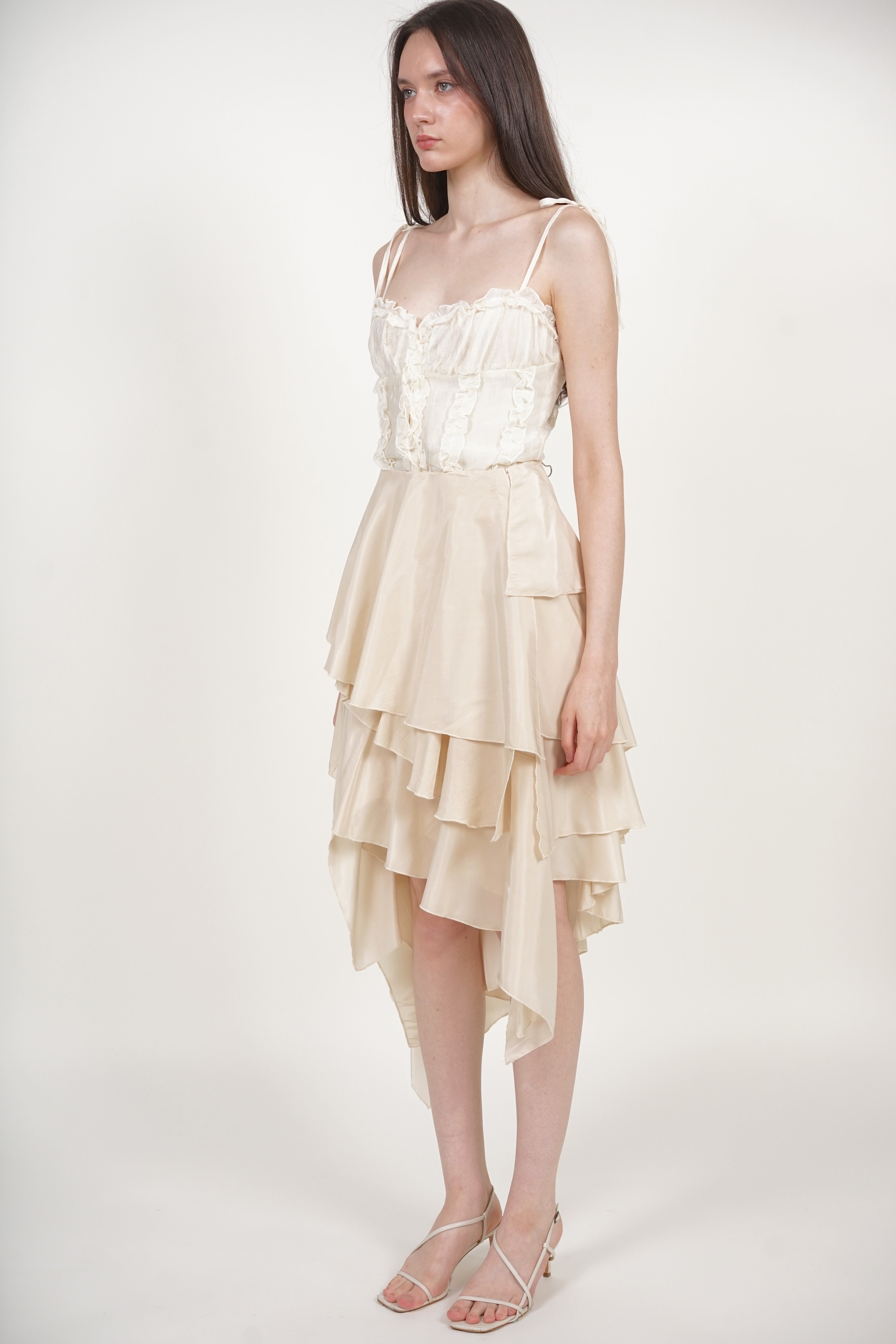 Asymmetrical Tiered Skirt in Nude