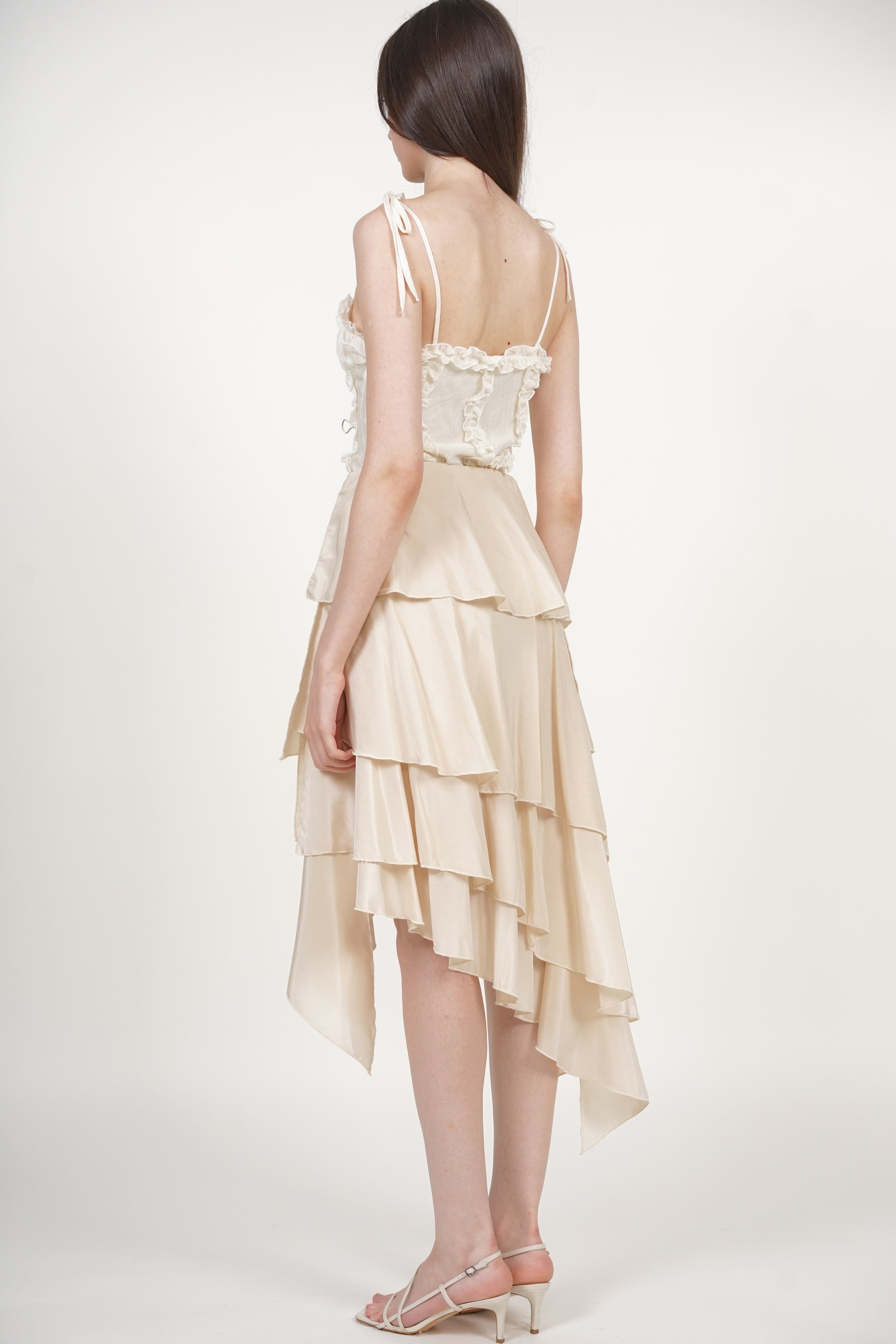Asymmetrical Tiered Skirt in Nude