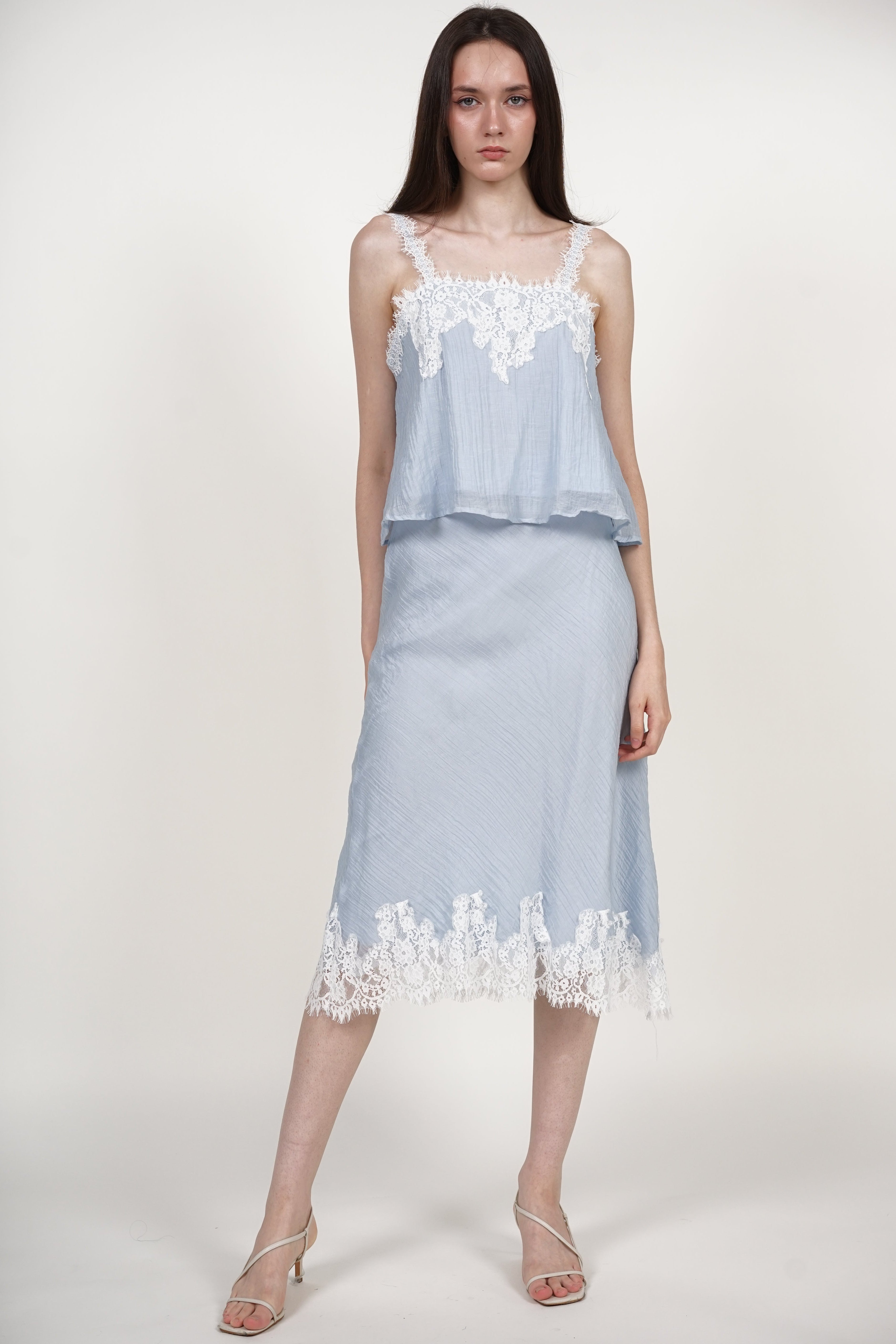COMING SOON - A-Line Lace Hem Skirt in Blue