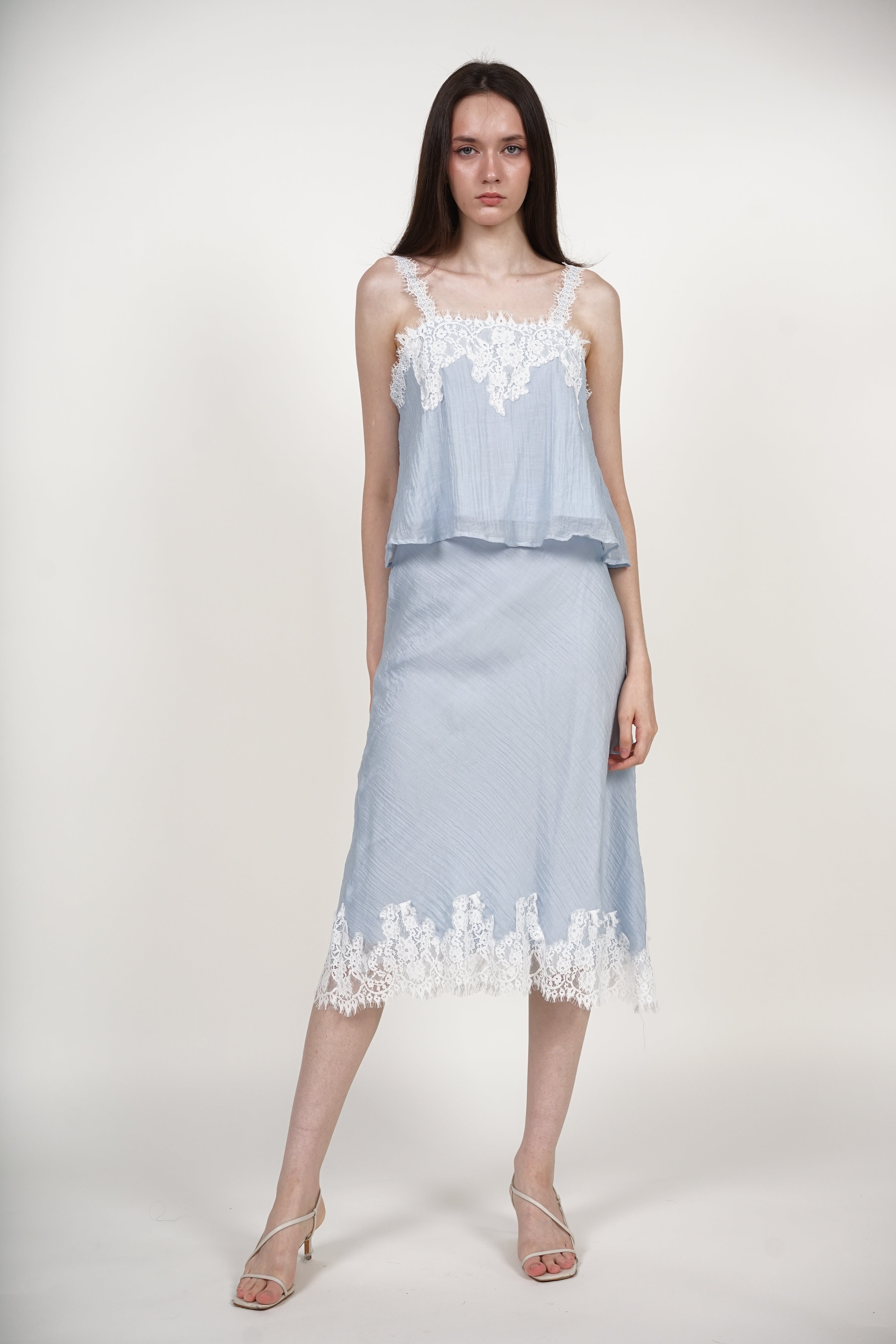 A-Line Lace Hem Skirt in Blue