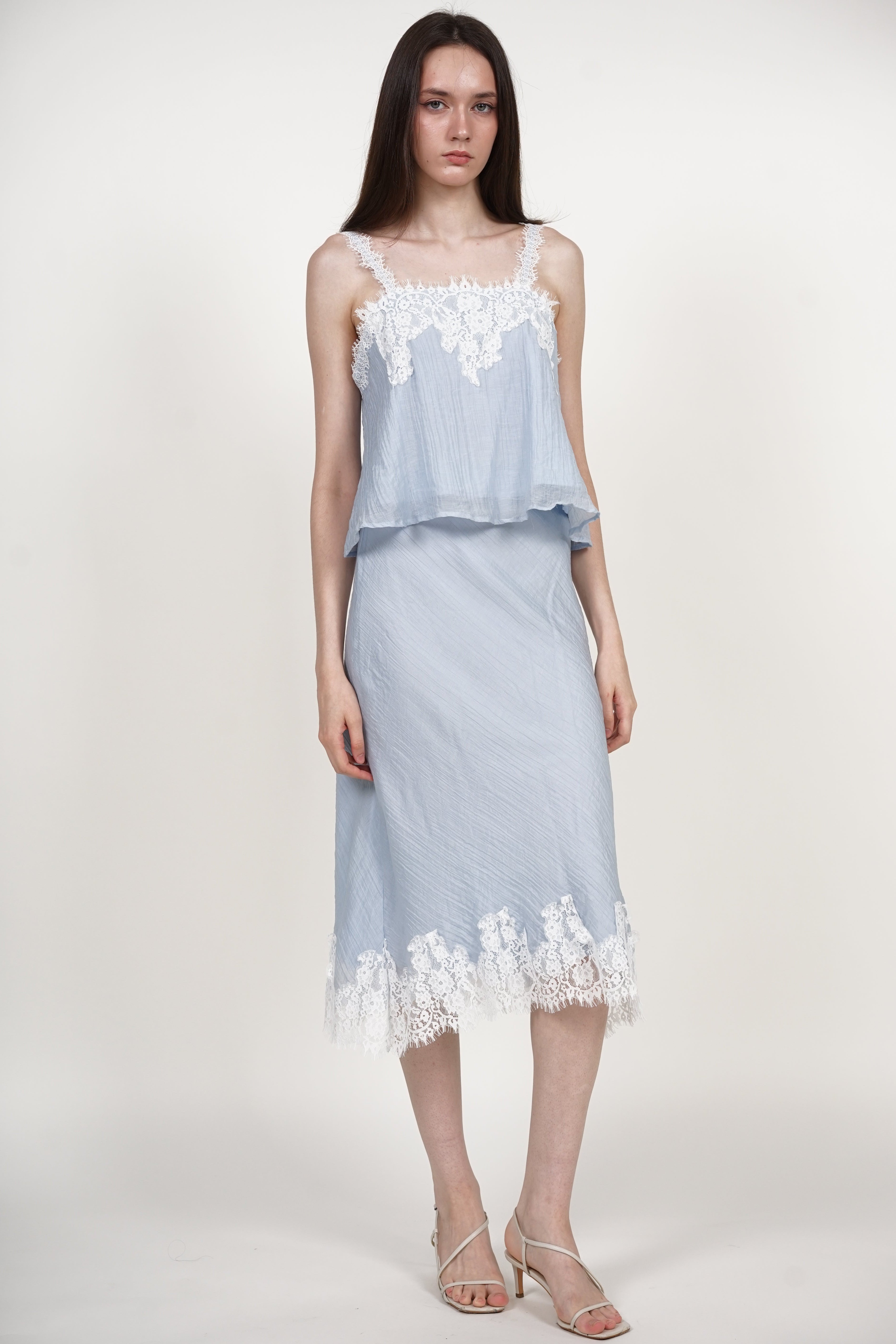 COMING SOON - A-Line Lace Hem Skirt in Blue