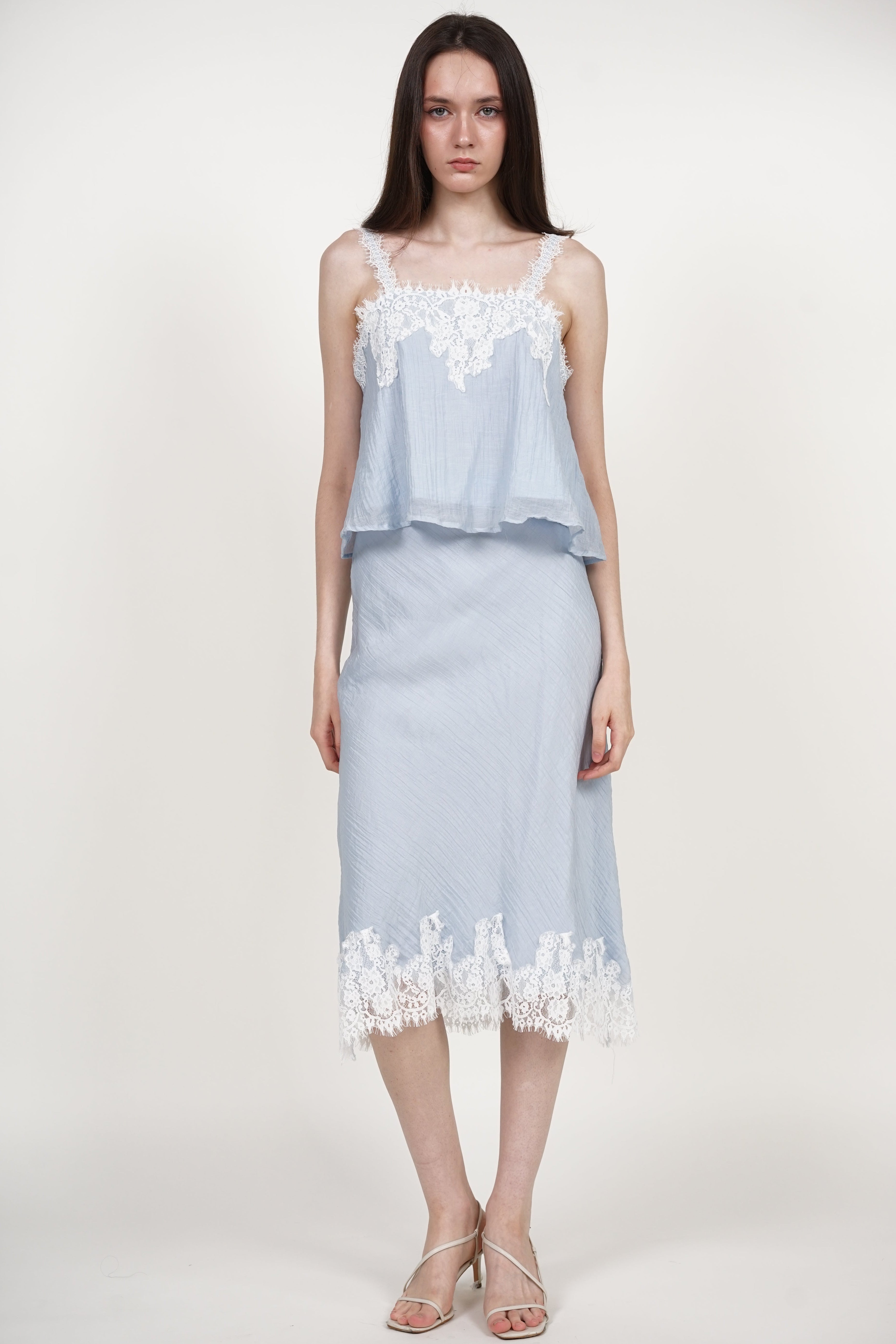 COMING SOON - A-Line Lace Hem Skirt in Blue