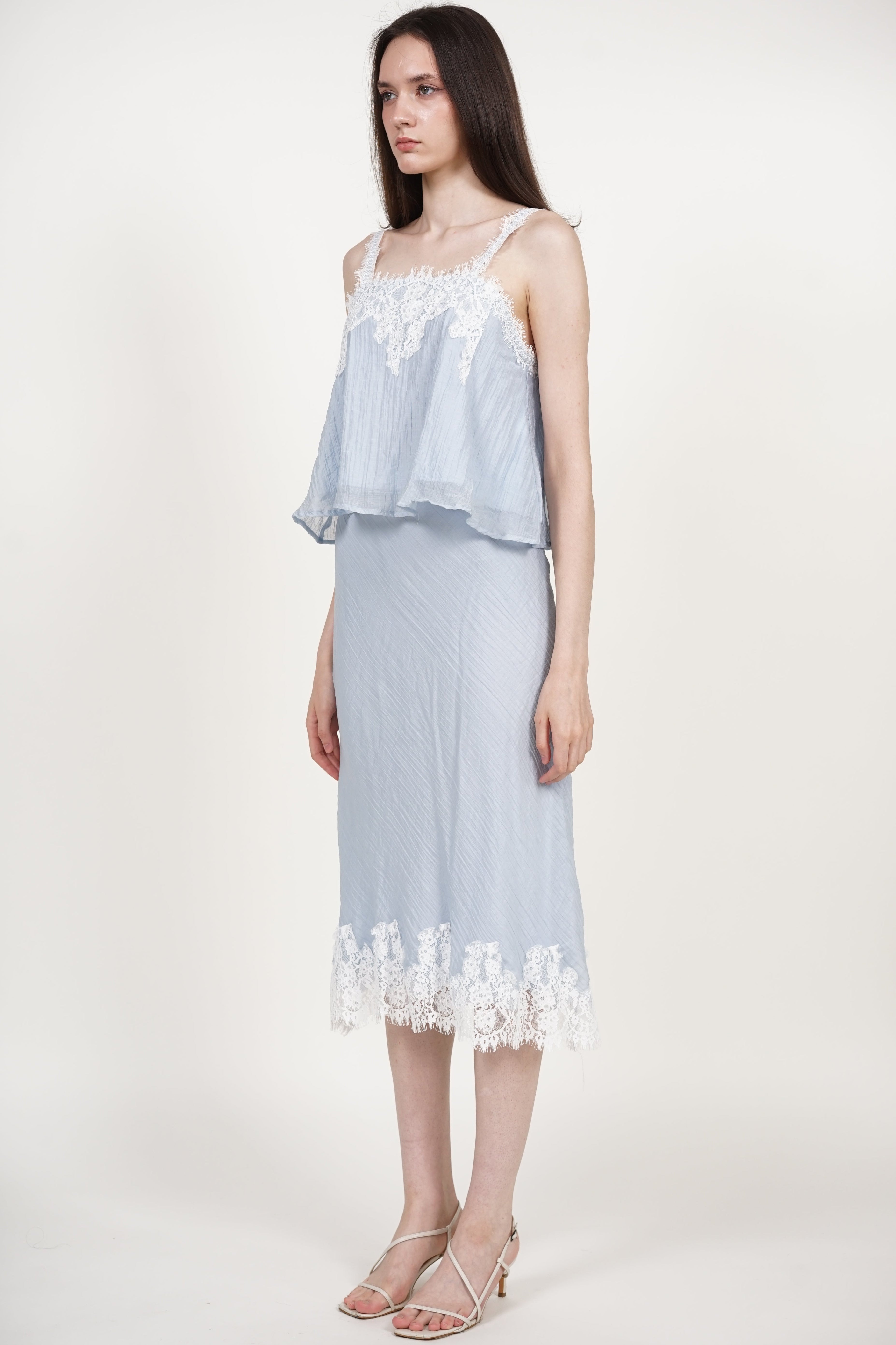 COMING SOON - A-Line Lace Hem Skirt in Blue