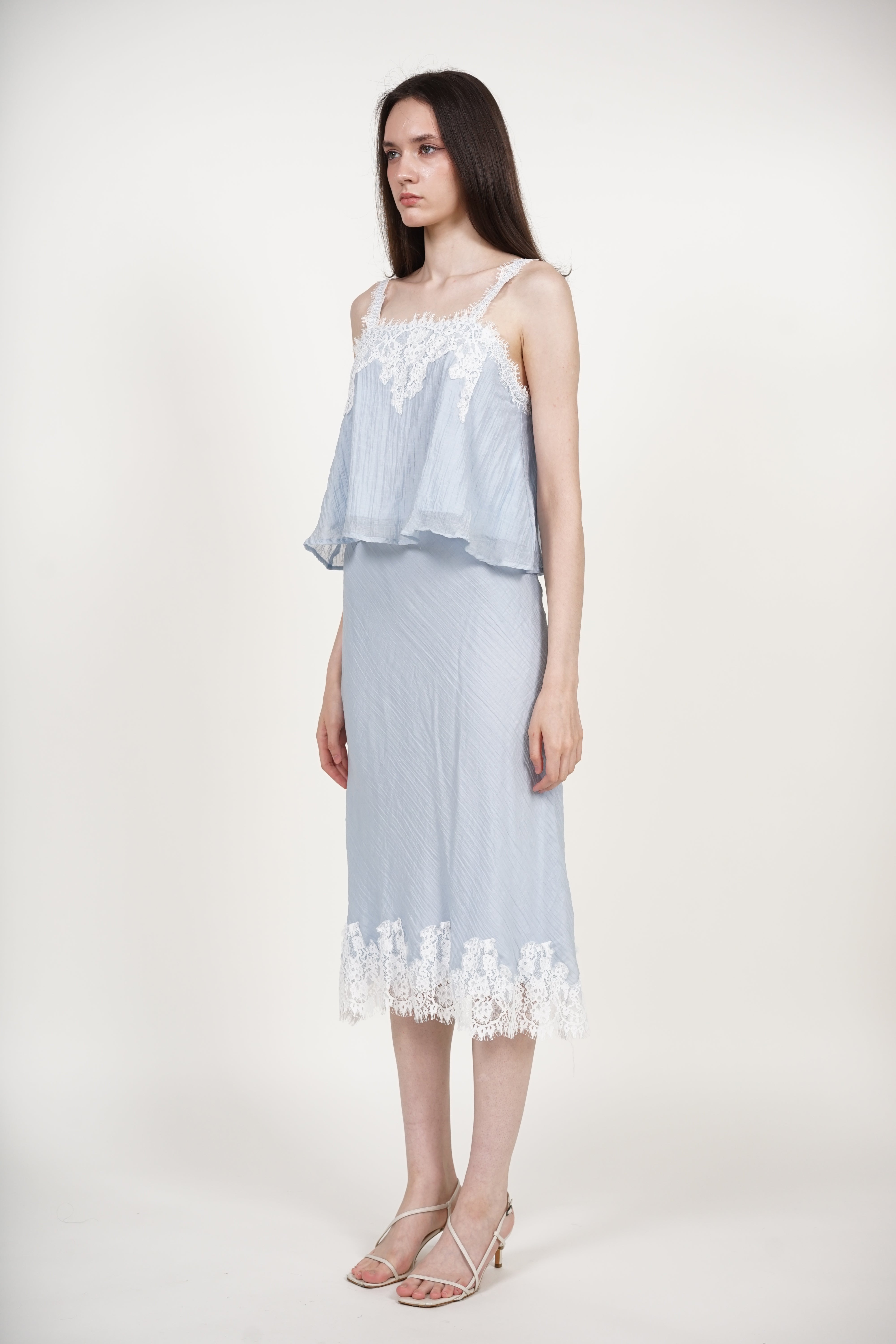 A-Line Lace Hem Skirt in Blue